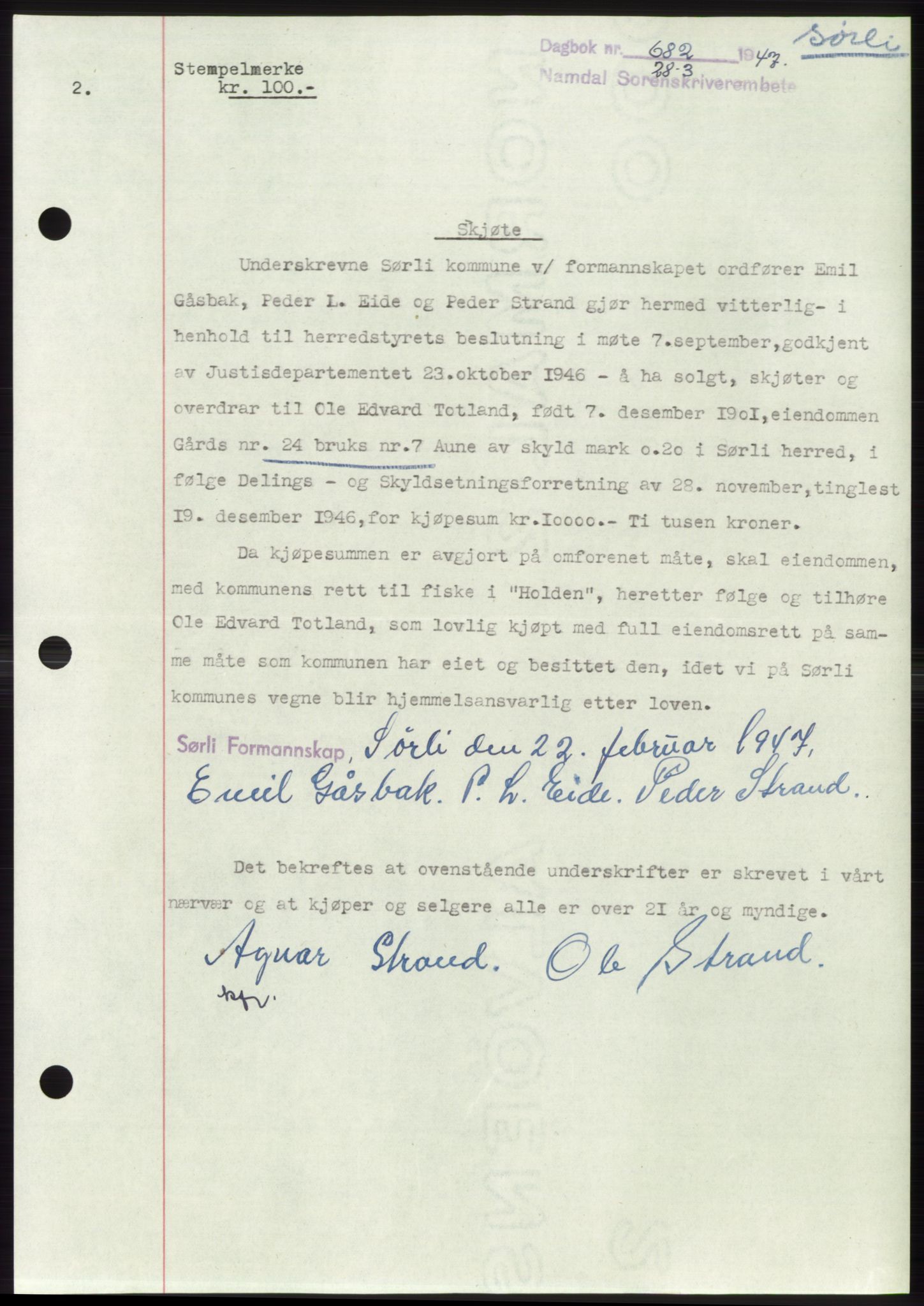 Namdal sorenskriveri, SAT/A-4133/1/2/2C: Pantebok nr. -, 1946-1947, Dagboknr: 682/1947