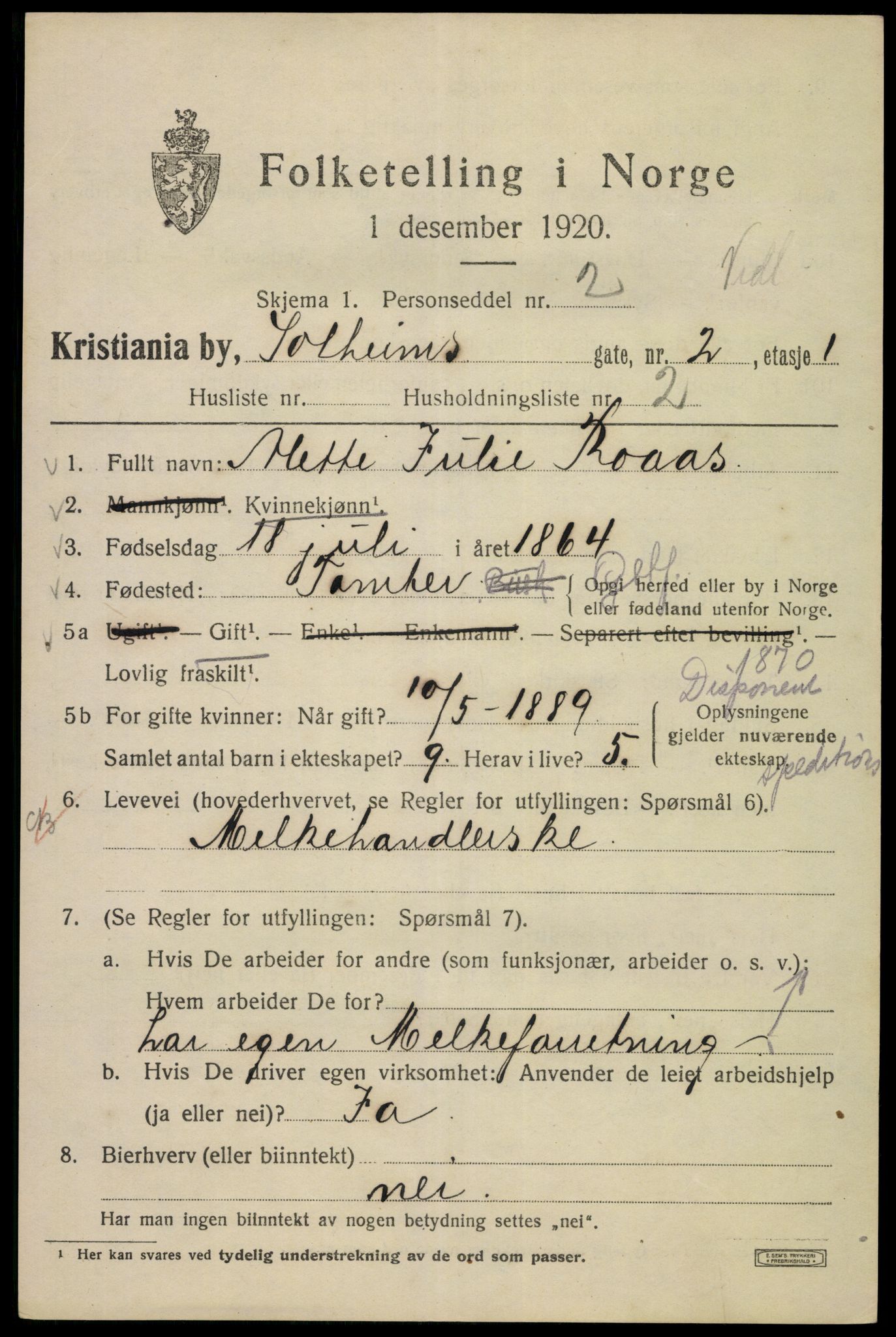 SAO, Folketelling 1920 for 0301 Kristiania kjøpstad, 1920, s. 527357