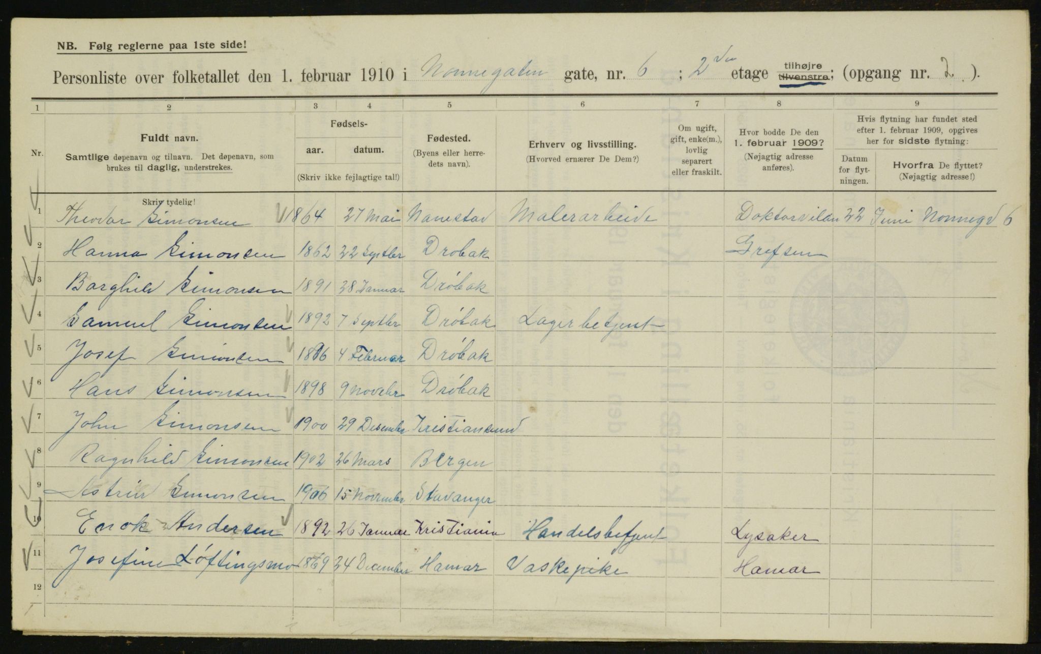 OBA, Kommunal folketelling 1.2.1910 for Kristiania, 1910, s. 68945