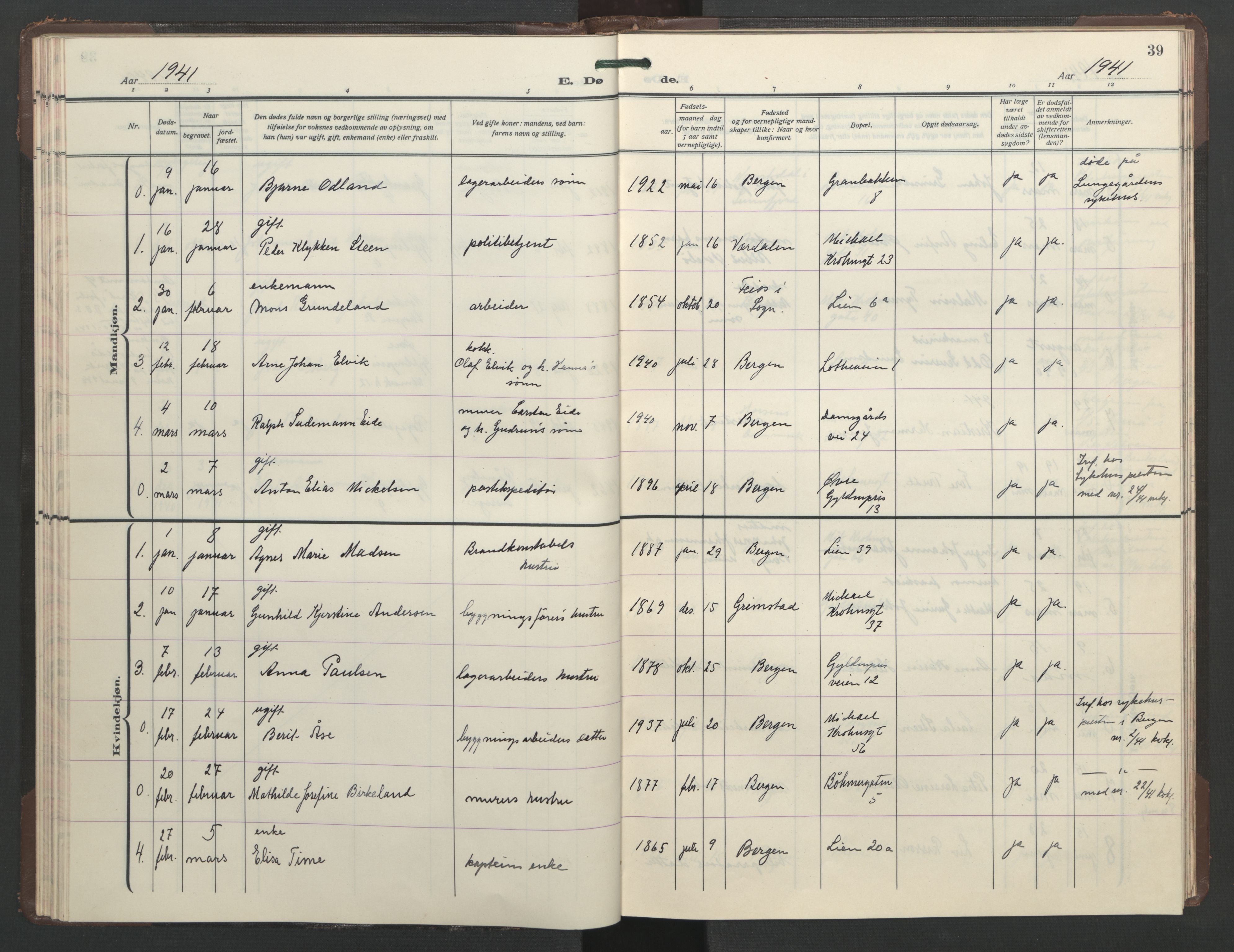 St. Markus sokneprestembete, AV/SAB-A-99935: Klokkerbok nr. D 1, 1928-1961, s. 38b-39a