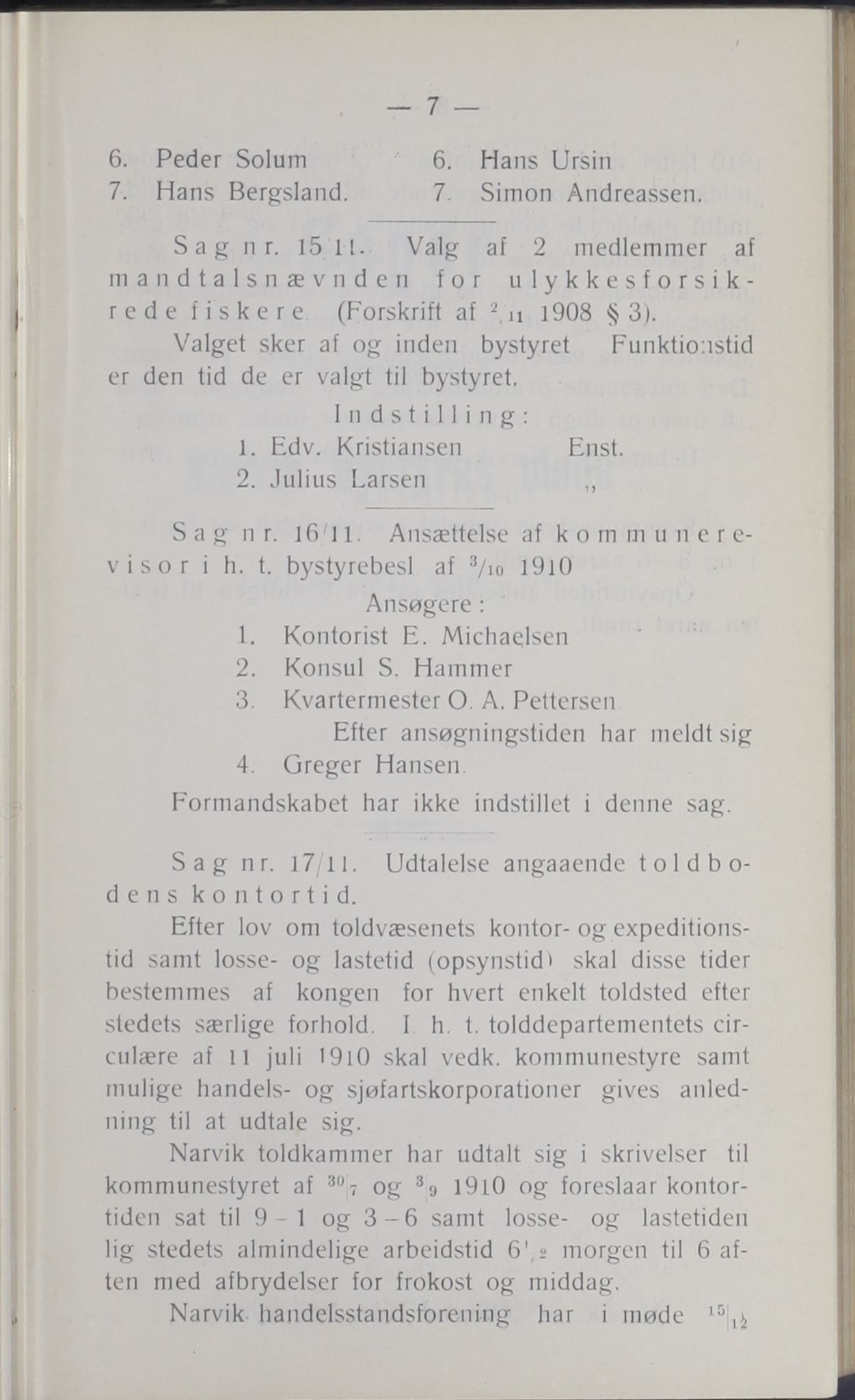 Narvik kommune. Formannskap , AIN/K-18050.150/A/Ab/L0001: Møtebok, 1911