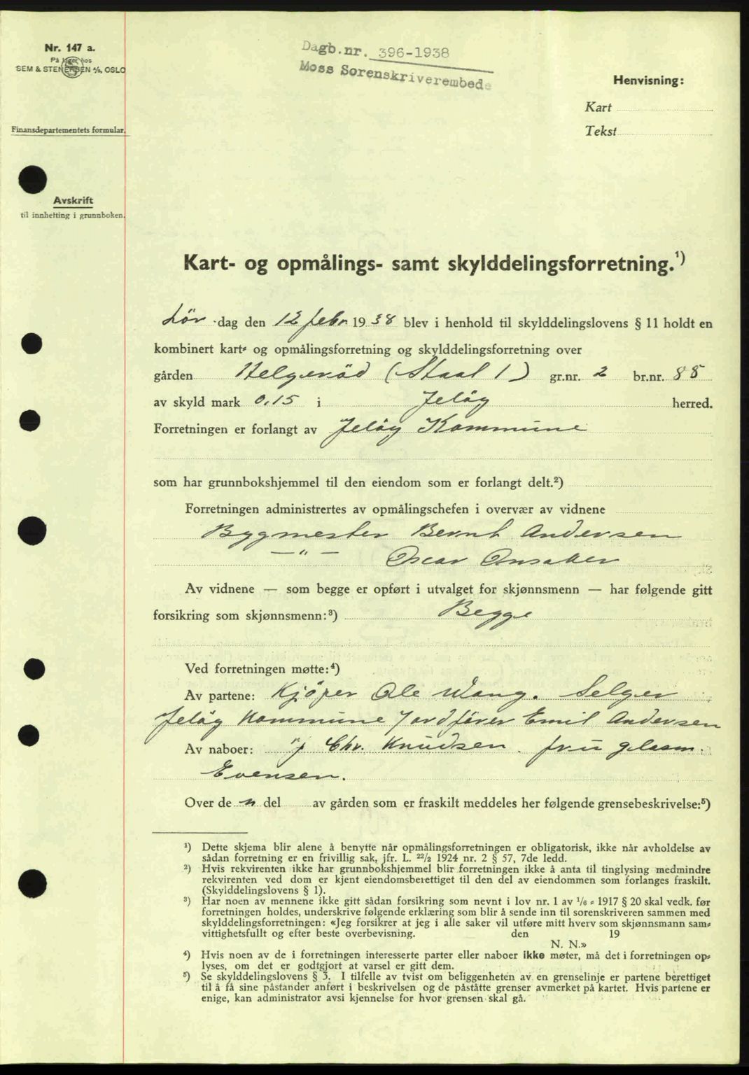 Moss sorenskriveri, SAO/A-10168: Pantebok nr. A4, 1938-1938, Dagboknr: 396/1938