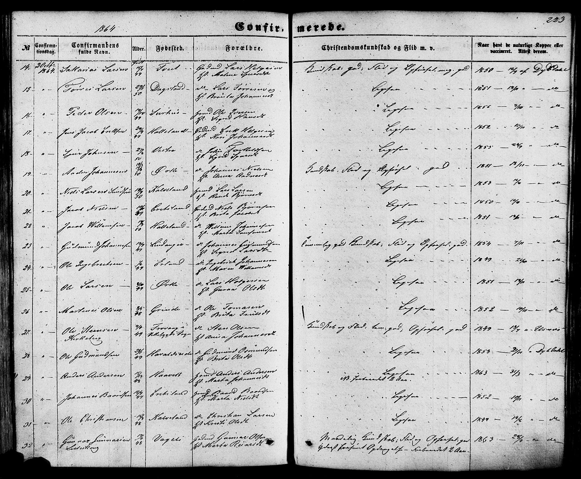 Skjold sokneprestkontor, AV/SAST-A-101847/H/Ha/Haa/L0008: Ministerialbok nr. A 8, 1856-1882, s. 223