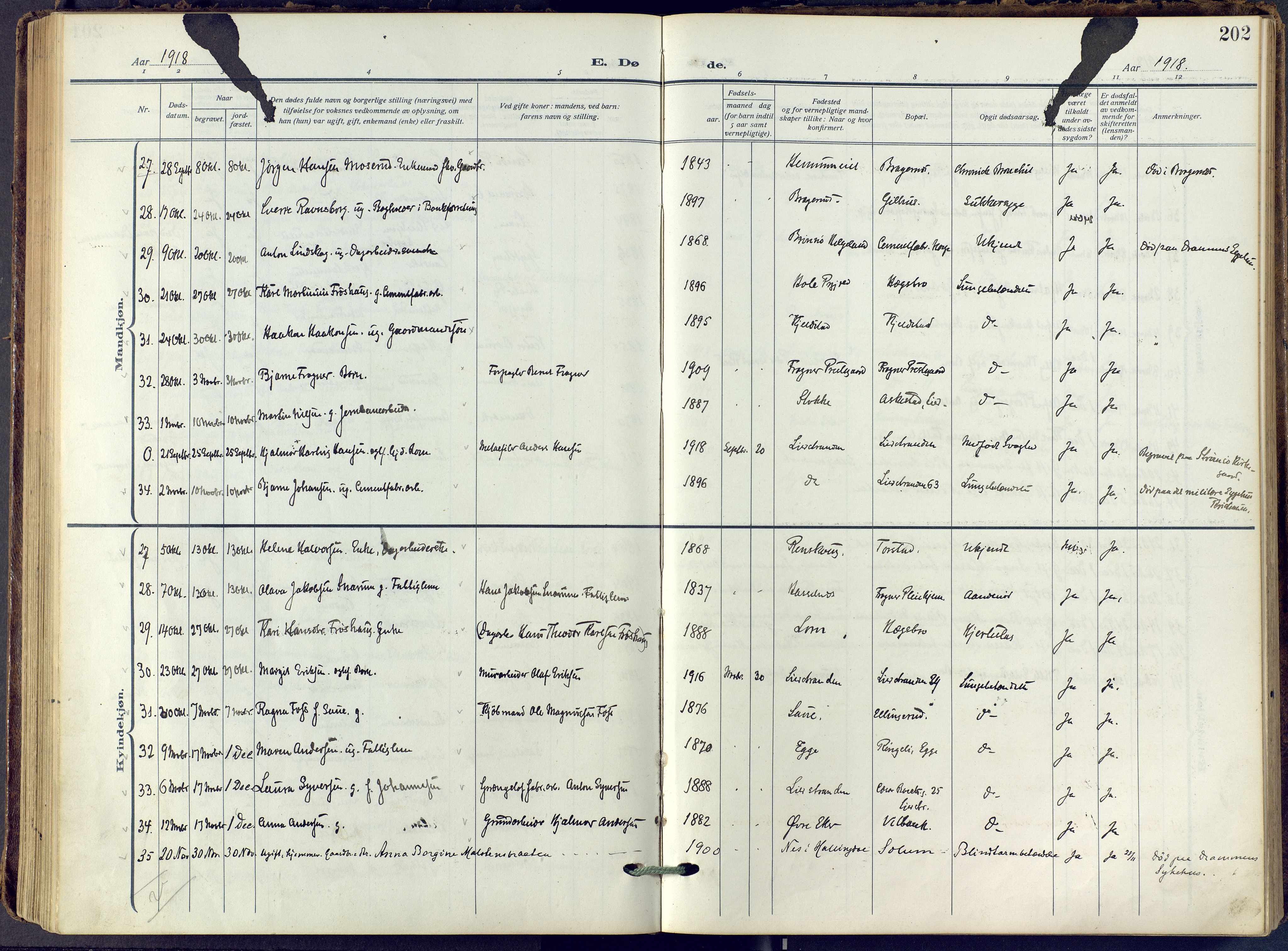 Lier kirkebøker, SAKO/A-230/F/Fa/L0019: Ministerialbok nr. I 19, 1918-1928, s. 202