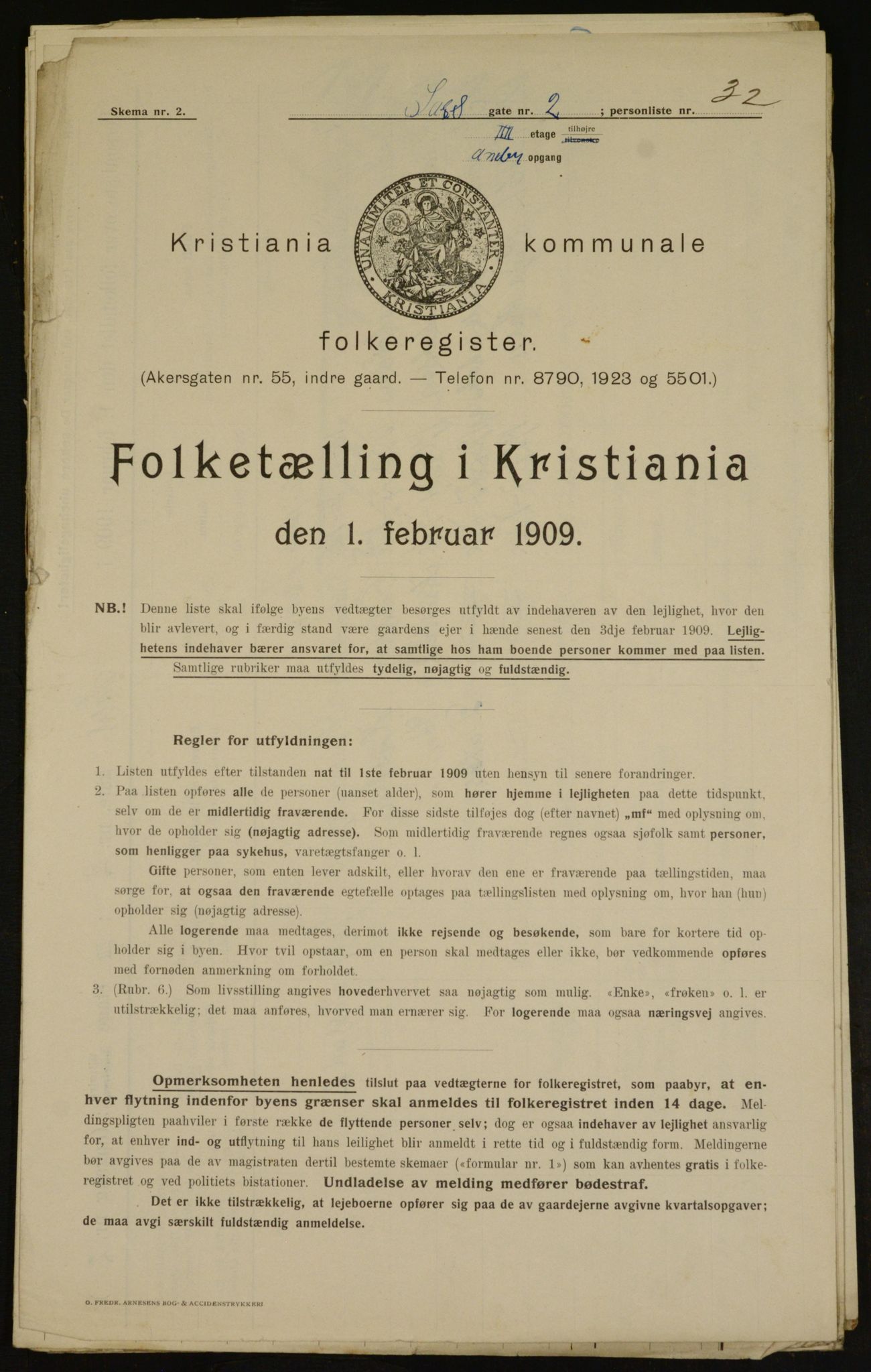 OBA, Kommunal folketelling 1.2.1909 for Kristiania kjøpstad, 1909, s. 81086