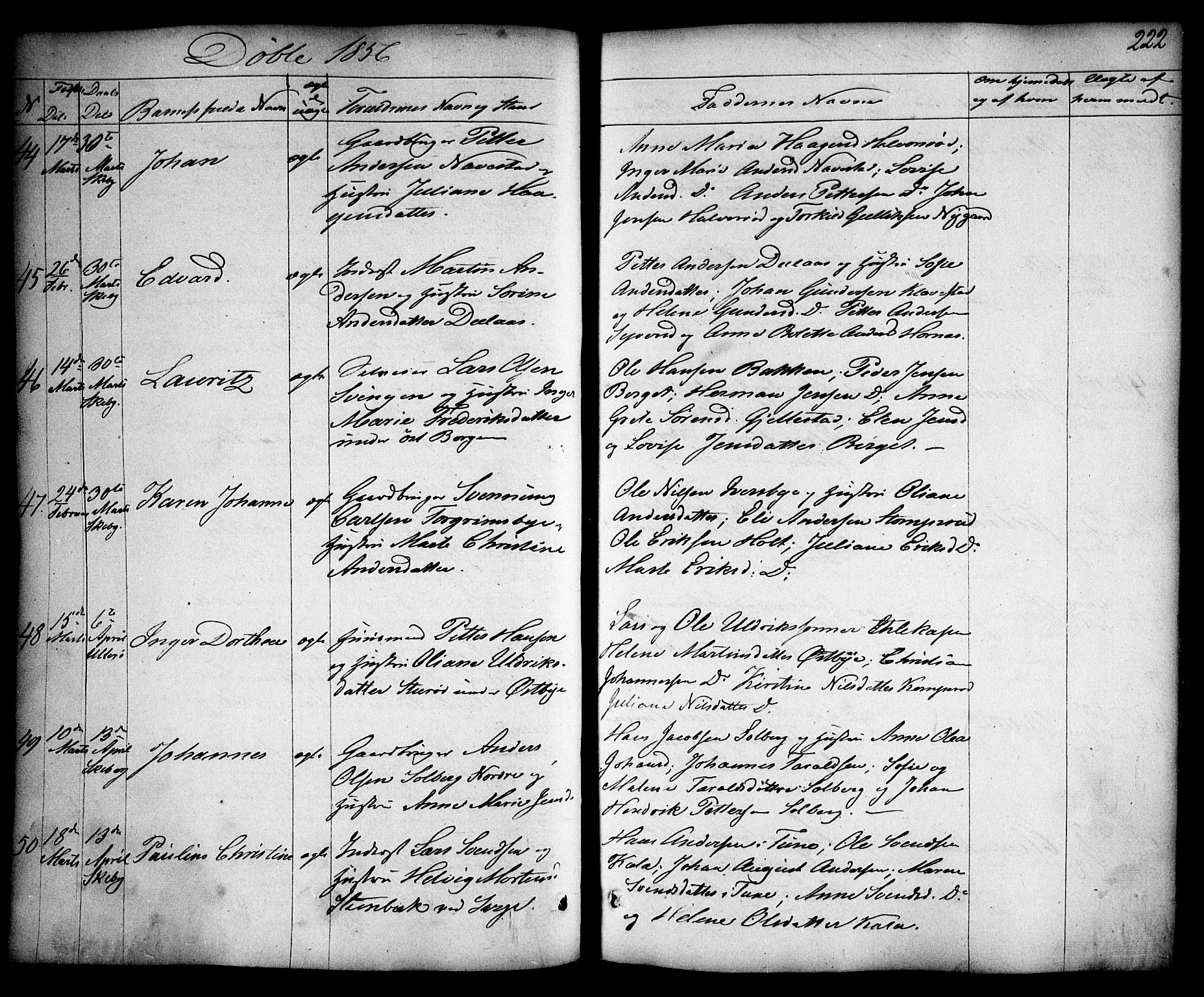 Skjeberg prestekontor Kirkebøker, AV/SAO-A-10923/F/Fa/L0006: Ministerialbok nr. I 6, 1846-1858, s. 222