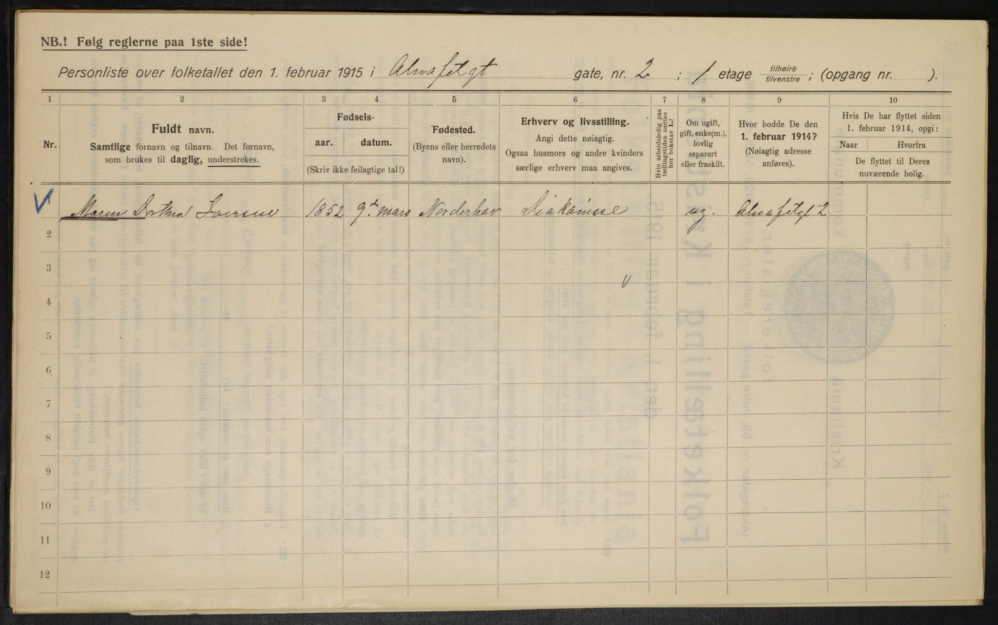 OBA, Kommunal folketelling 1.2.1915 for Kristiania, 1915, s. 995