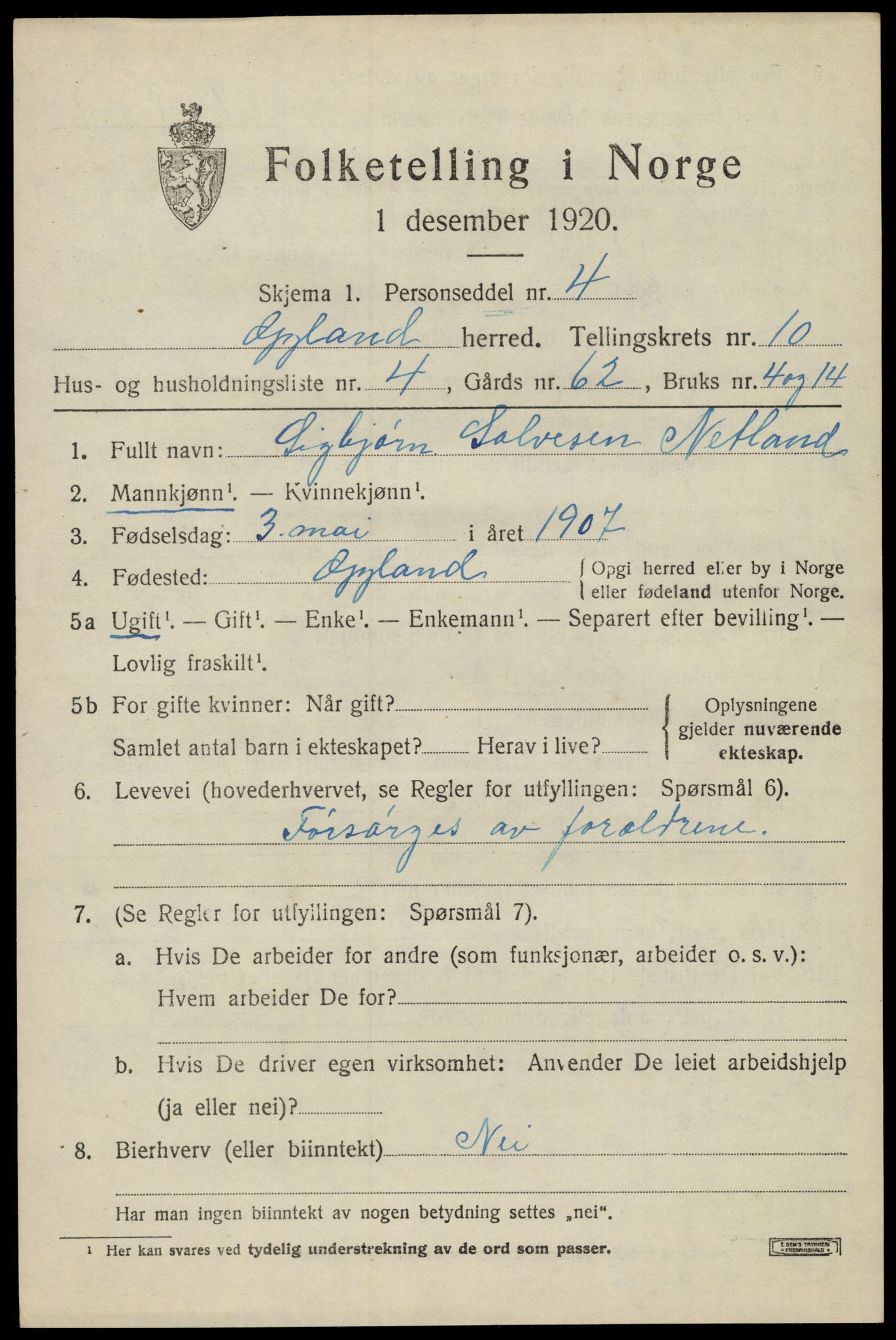 SAK, Folketelling 1920 for 1044 Gyland herred, 1920, s. 2210