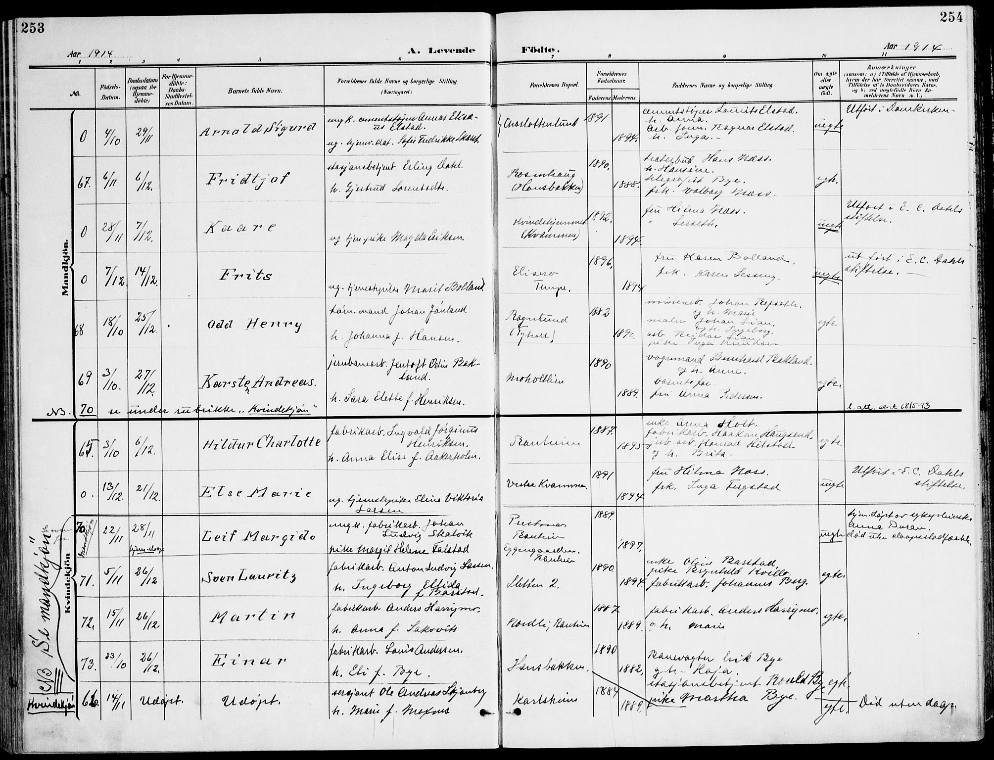 Ministerialprotokoller, klokkerbøker og fødselsregistre - Sør-Trøndelag, AV/SAT-A-1456/607/L0320: Ministerialbok nr. 607A04, 1907-1915, s. 253-254