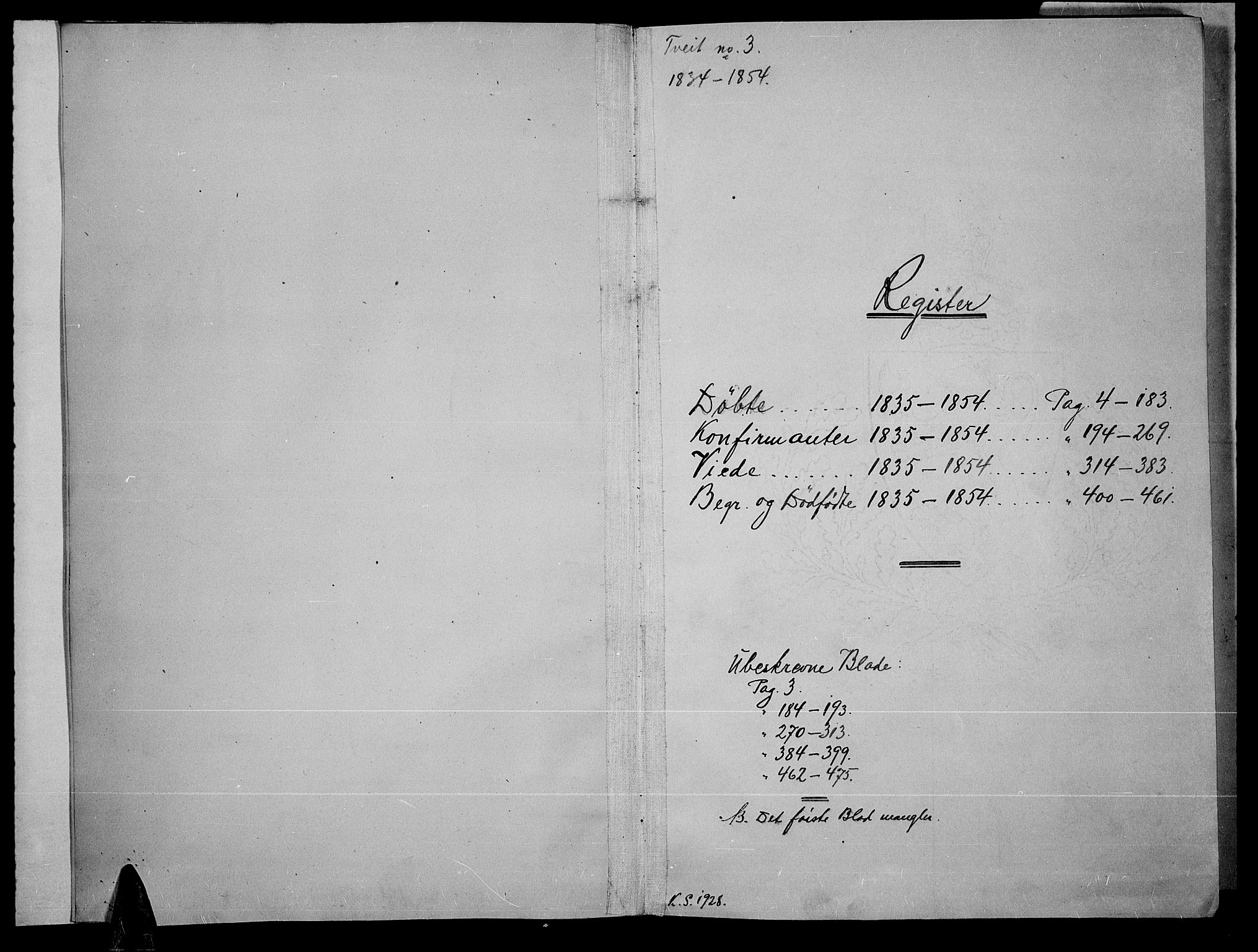 Tveit sokneprestkontor, SAK/1111-0043/F/Fb/L0002: Klokkerbok nr. B 2, 1835-1854