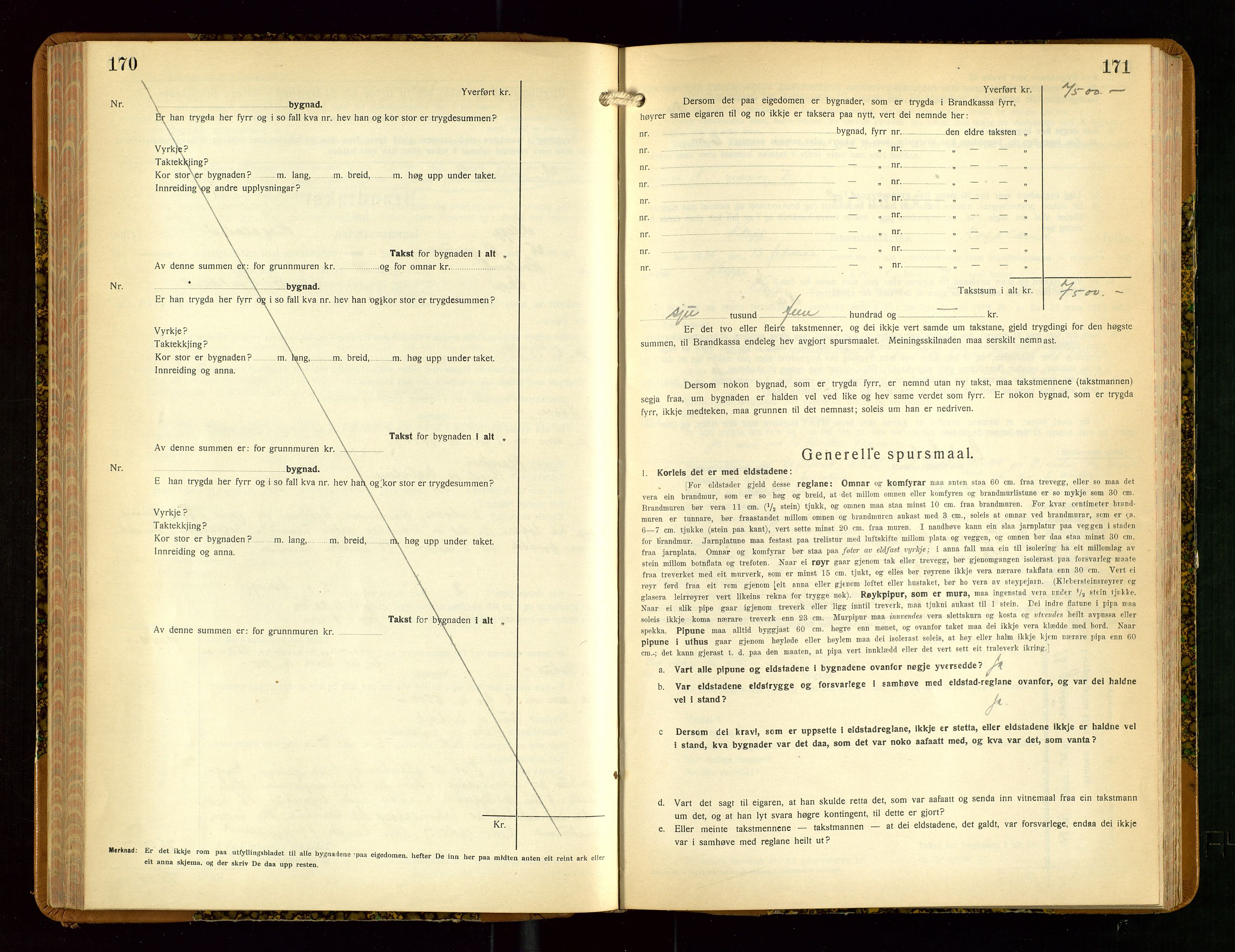 Klepp lensmannskontor, SAST/A-100163/Goc/L0013: "Brandtakstbok" m/register, 1933-1937, s. 170-171