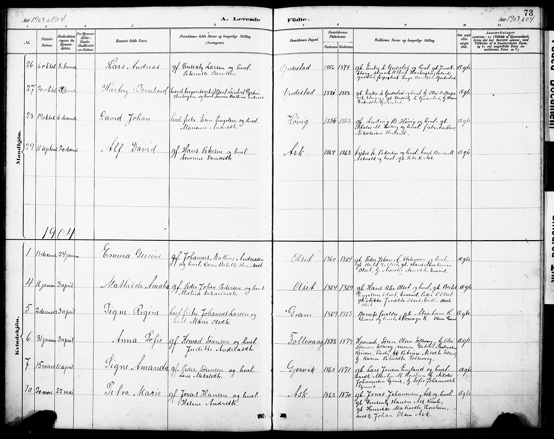 Askvoll sokneprestembete, AV/SAB-A-79501/H/Hab/Haba/L0003: Klokkerbok nr. A 3, 1886-1928, s. 73