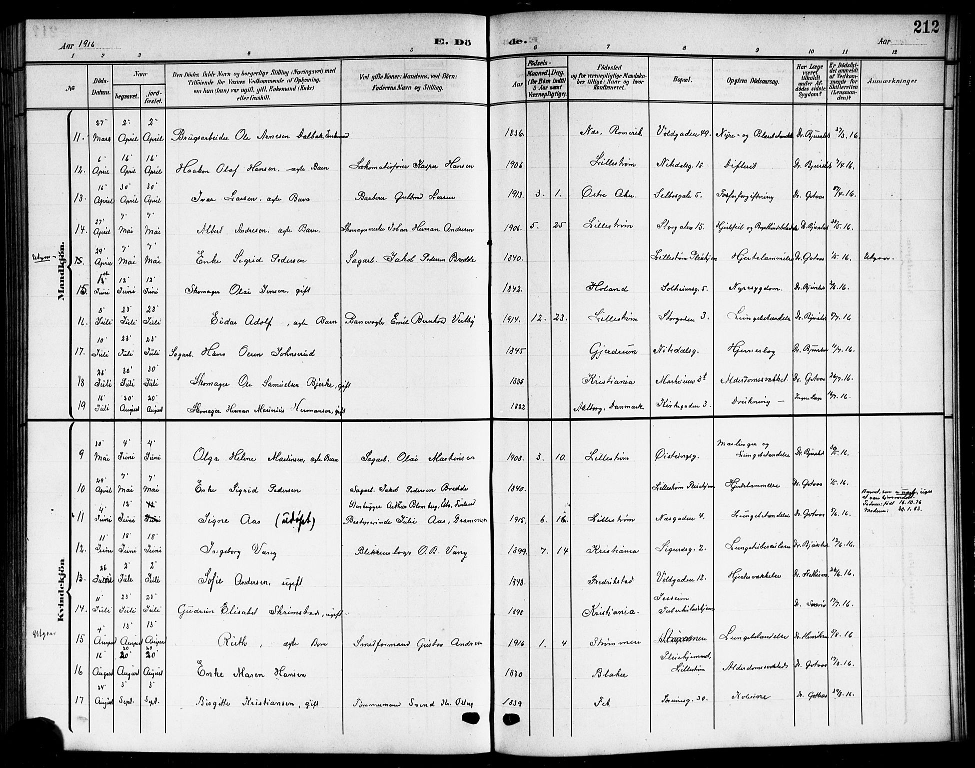 Skedsmo prestekontor Kirkebøker, AV/SAO-A-10033a/G/Gc/L0001: Klokkerbok nr. III 1, 1908-1916, s. 212