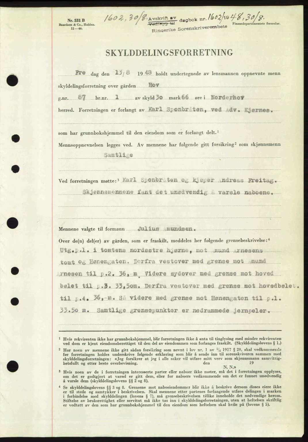 Ringerike sorenskriveri, SAKO/A-105/G/Ga/Gab/L0088: Pantebok nr. A-19, 1948-1948, Dagboknr: 1602/1948