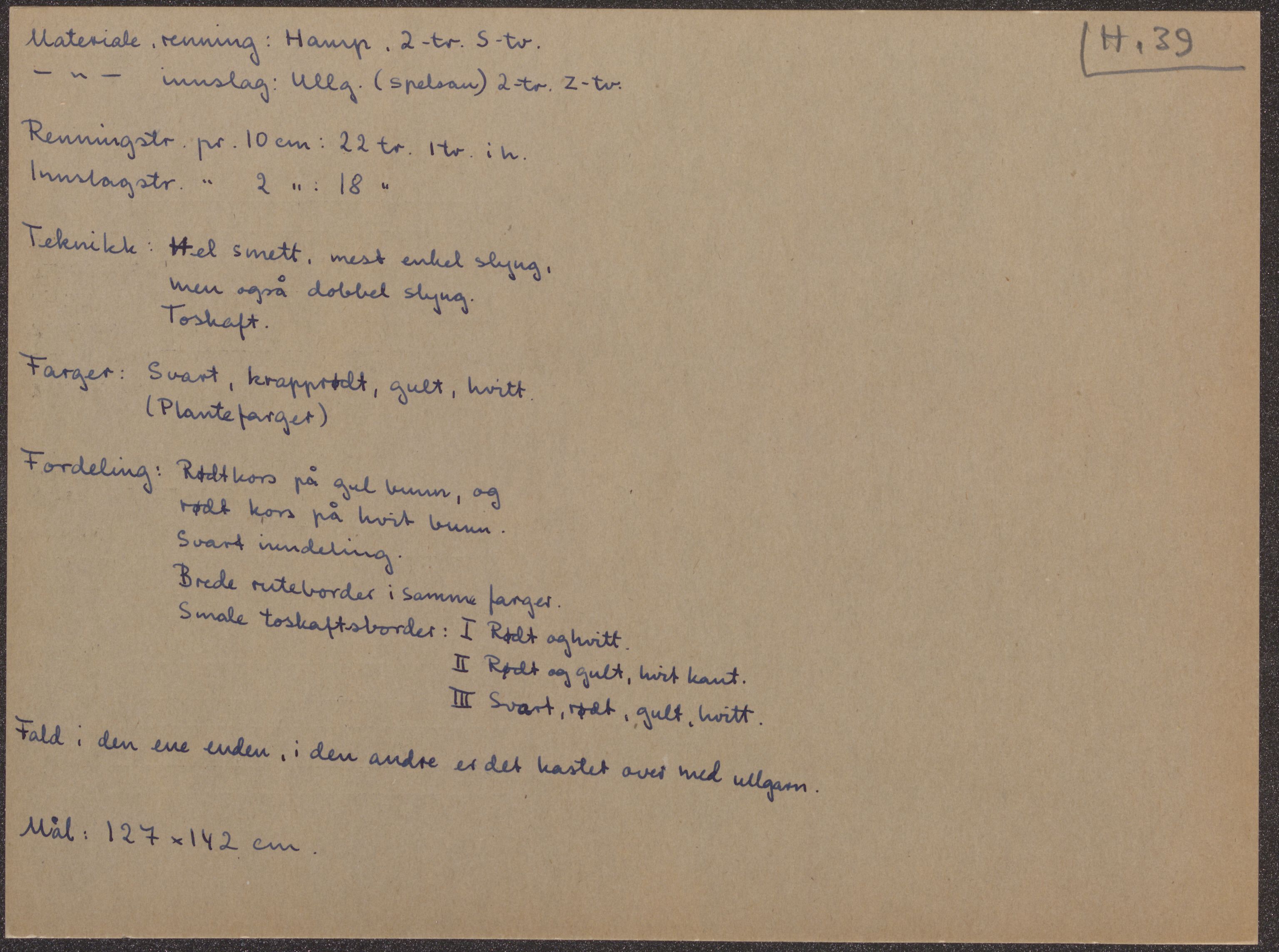 Åkleprosjektet 1957, UMB/A008/F/Fa/L0001/0004: Registreringskort Smettåkle A-H / Smettåkler H, 1957