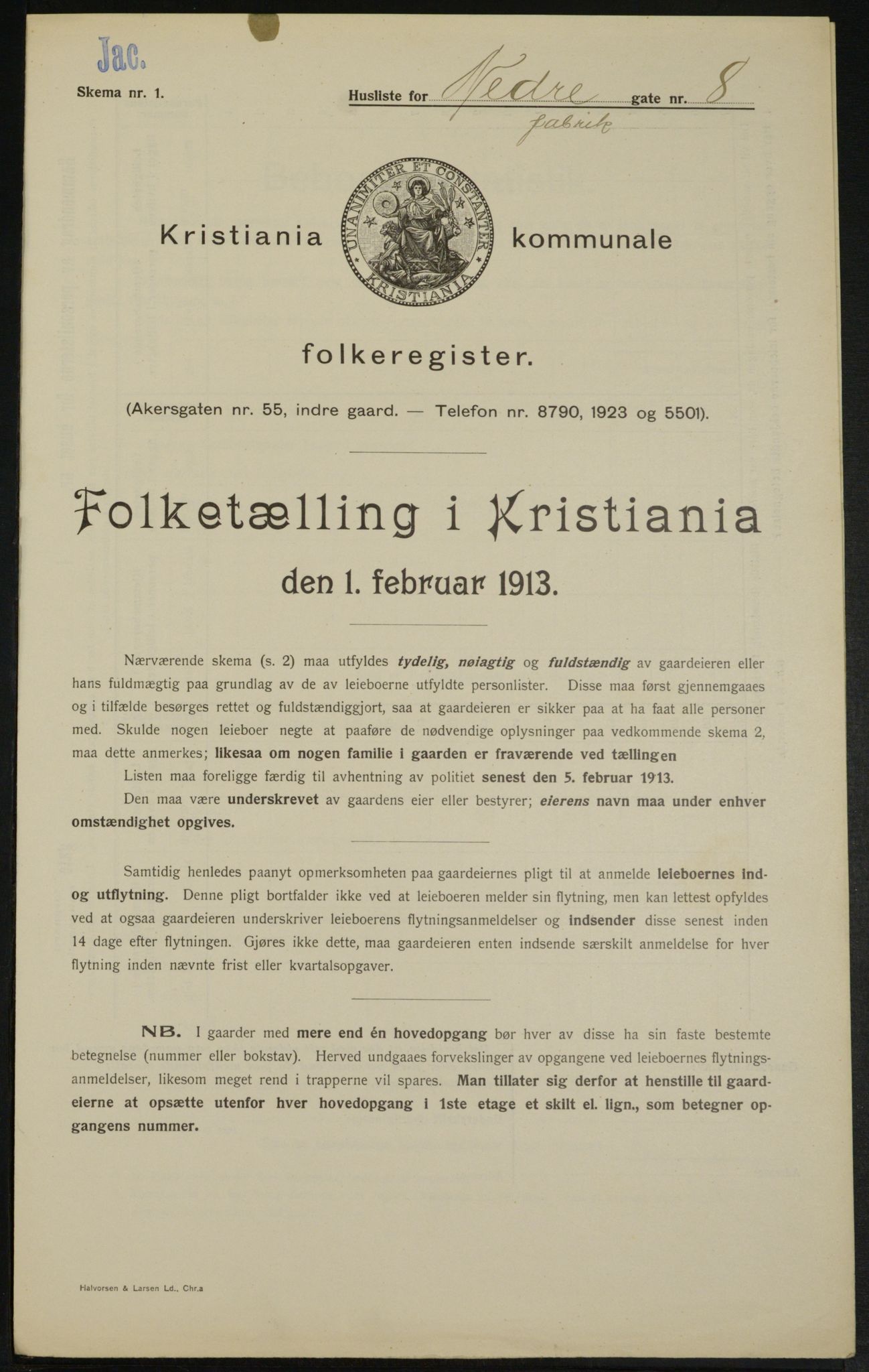 OBA, Kommunal folketelling 1.2.1913 for Kristiania, 1913, s. 69134