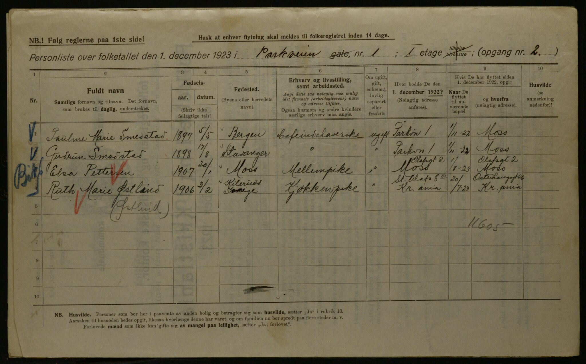 OBA, Kommunal folketelling 1.12.1923 for Kristiania, 1923, s. 85813