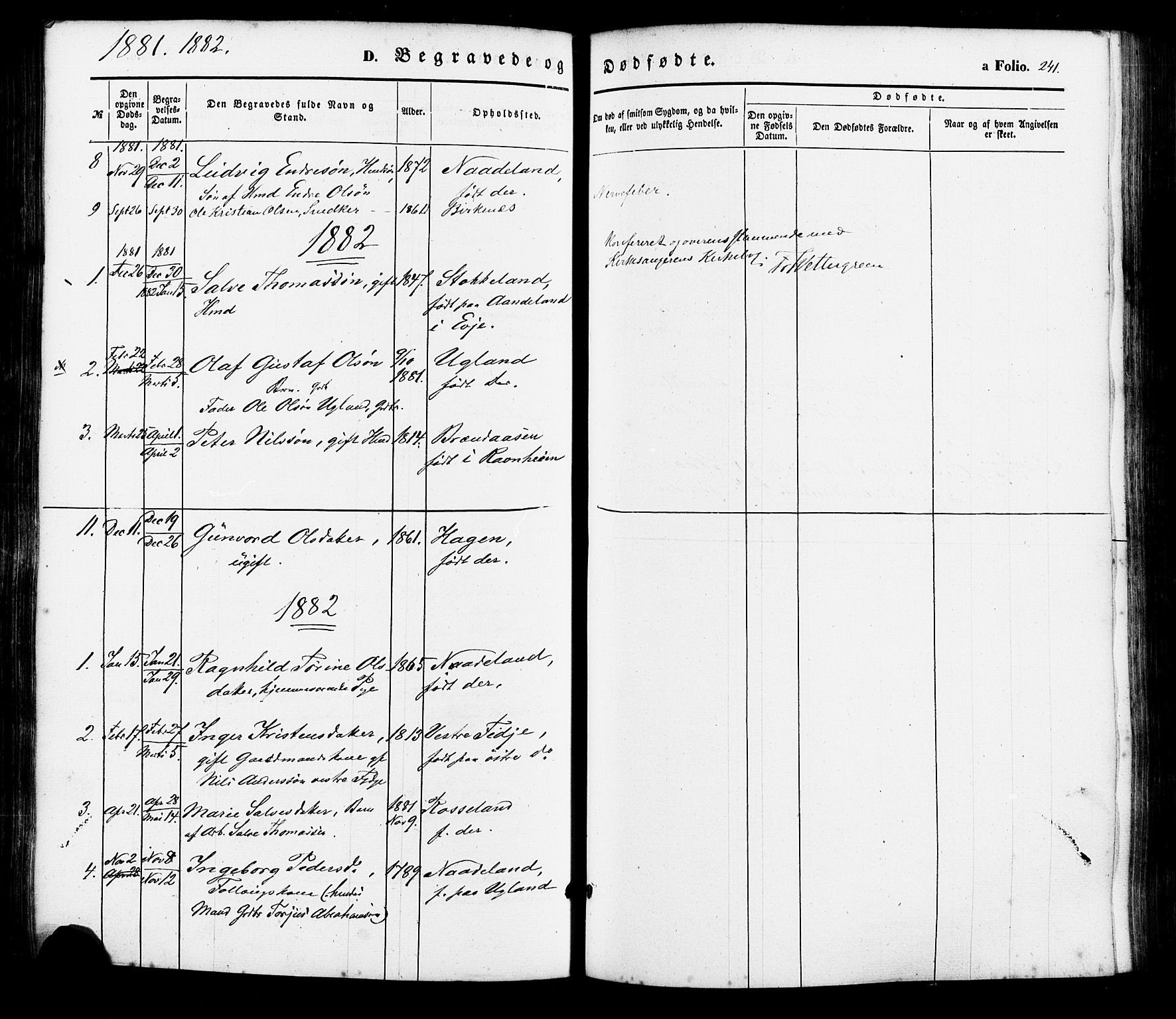 Søgne sokneprestkontor, AV/SAK-1111-0037/F/Fa/Faa/L0002: Ministerialbok nr. A 2, 1854-1882, s. 241
