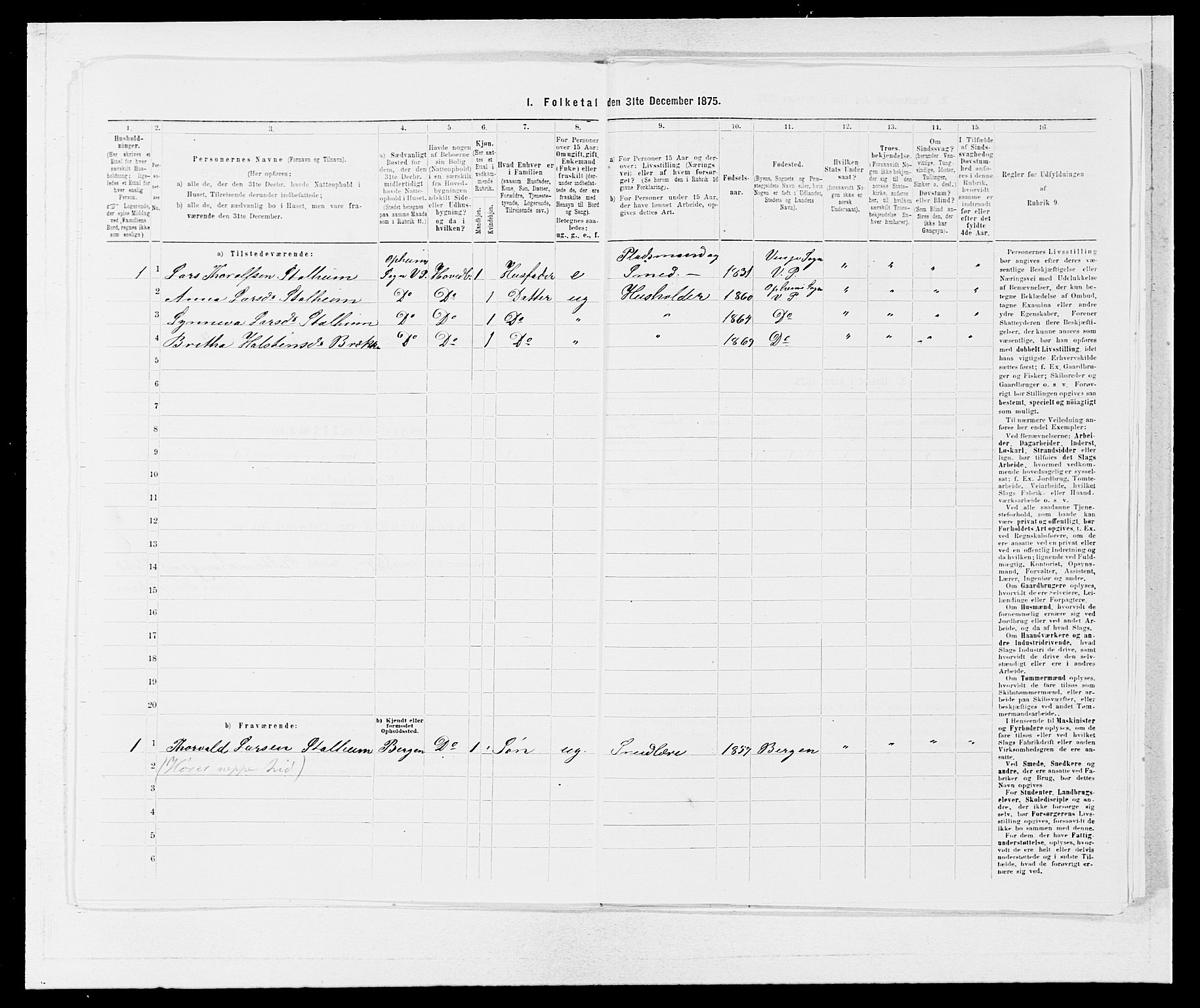 SAB, Folketelling 1875 for 1236P Vossestrand prestegjeld, 1875, s. 606