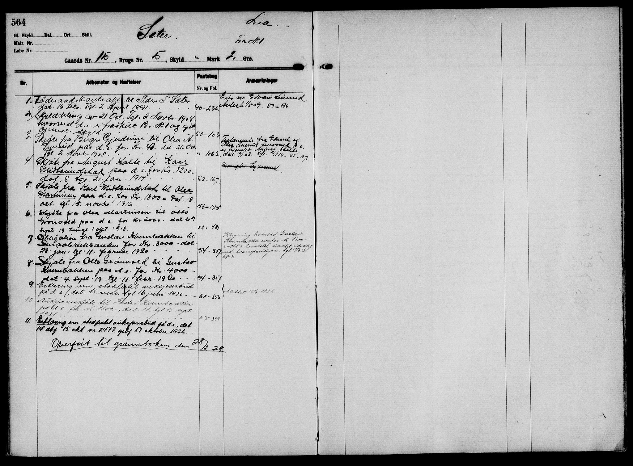 Solør tingrett, AV/SAH-TING-008/H/Ha/Hak/L0001: Panteregister nr. I, 1900-1935, s. 564