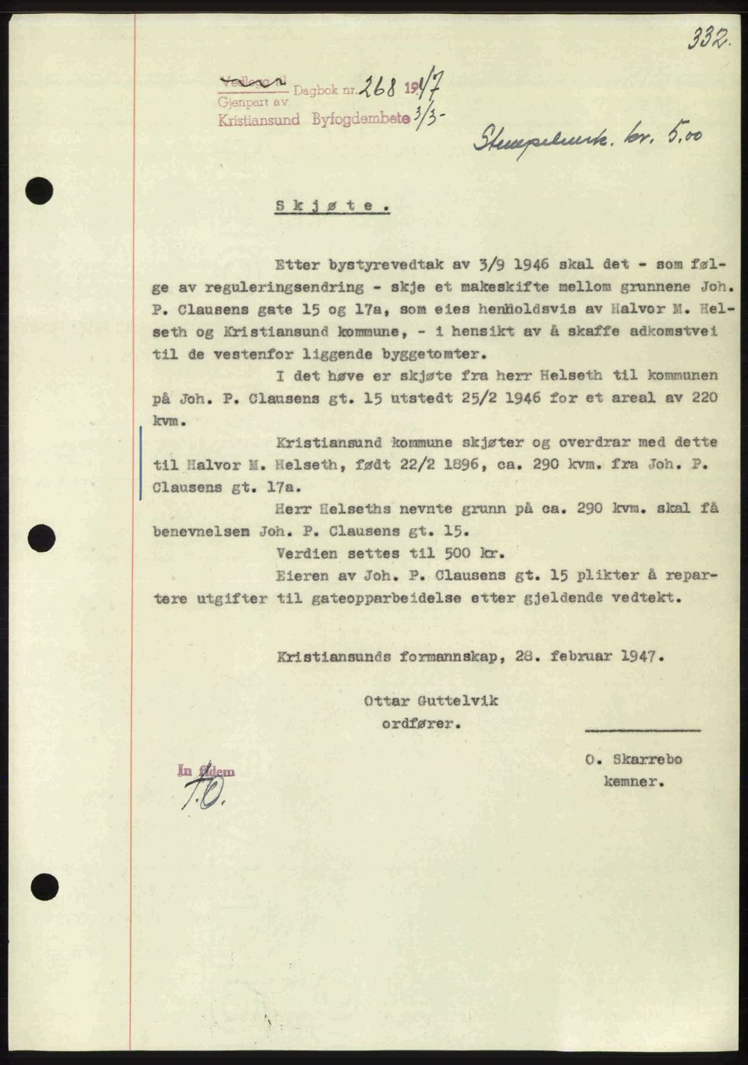 Kristiansund byfogd, AV/SAT-A-4587/A/27: Pantebok nr. 39b, 1946-1947, Dagboknr: 268/1947