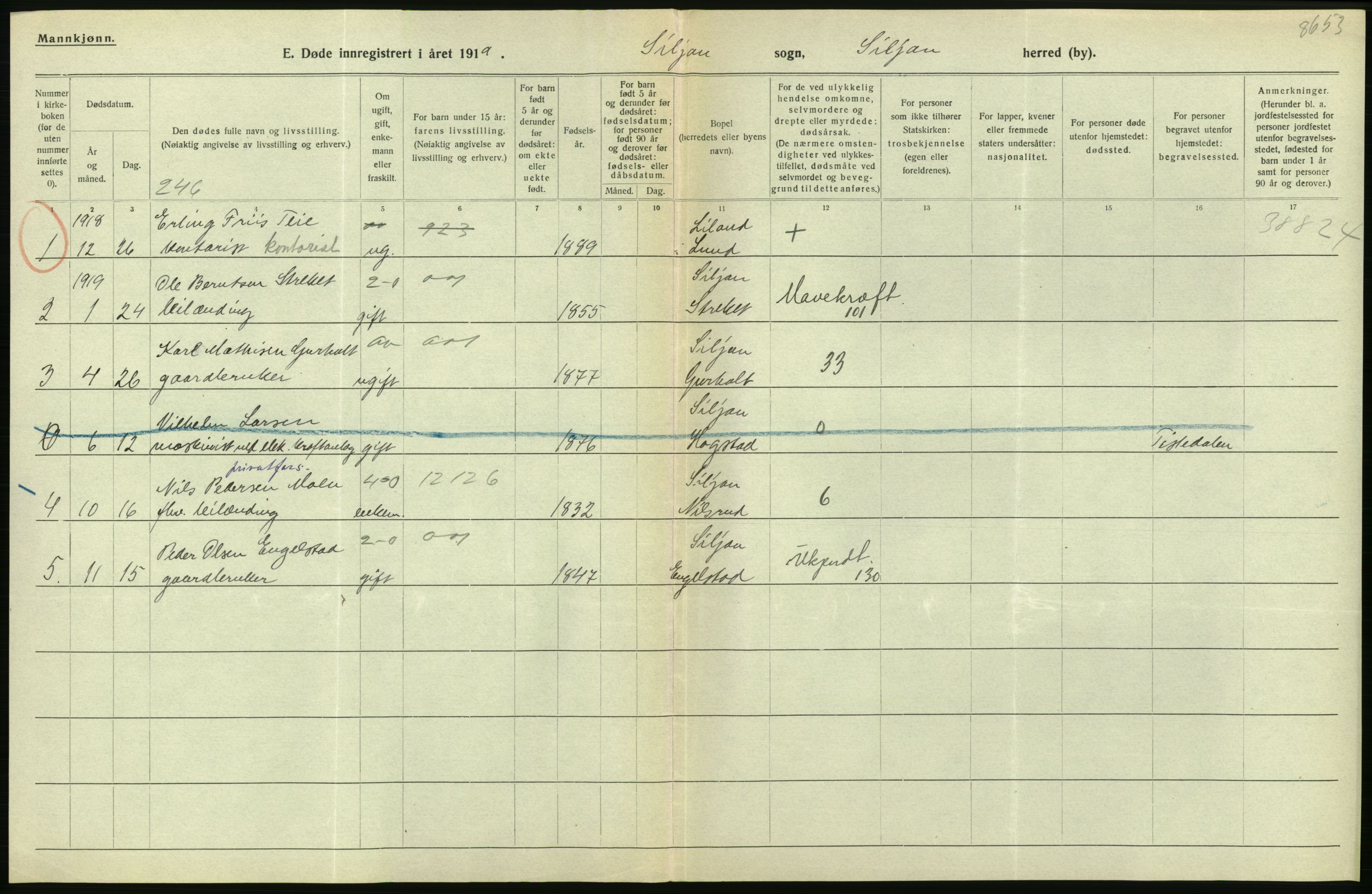 Statistisk sentralbyrå, Sosiodemografiske emner, Befolkning, RA/S-2228/D/Df/Dfb/Dfbi/L0023: Telemark fylke: Døde. Bygder og byer., 1919, s. 40