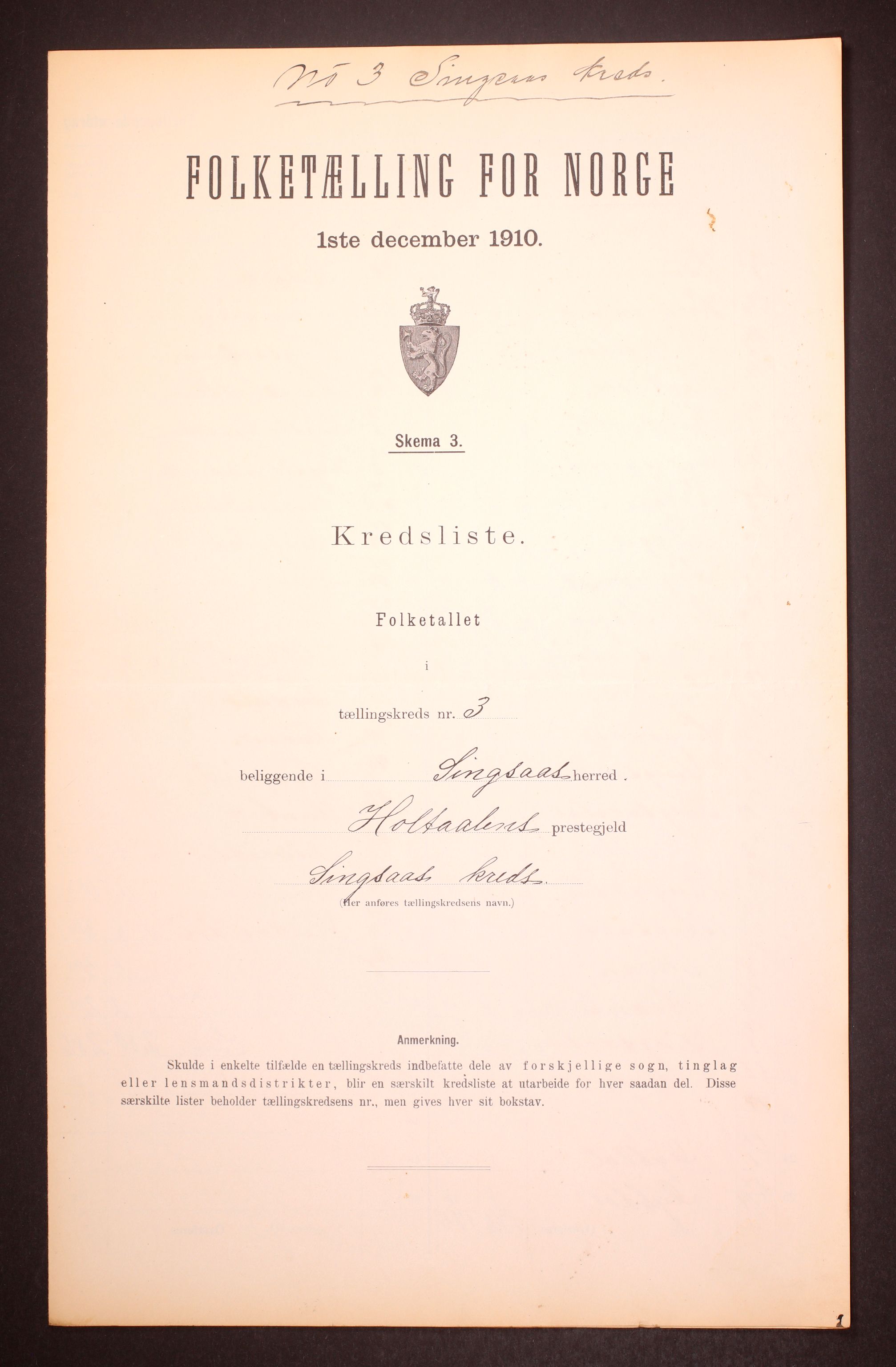RA, Folketelling 1910 for 1646 Singsås herred, 1910, s. 11