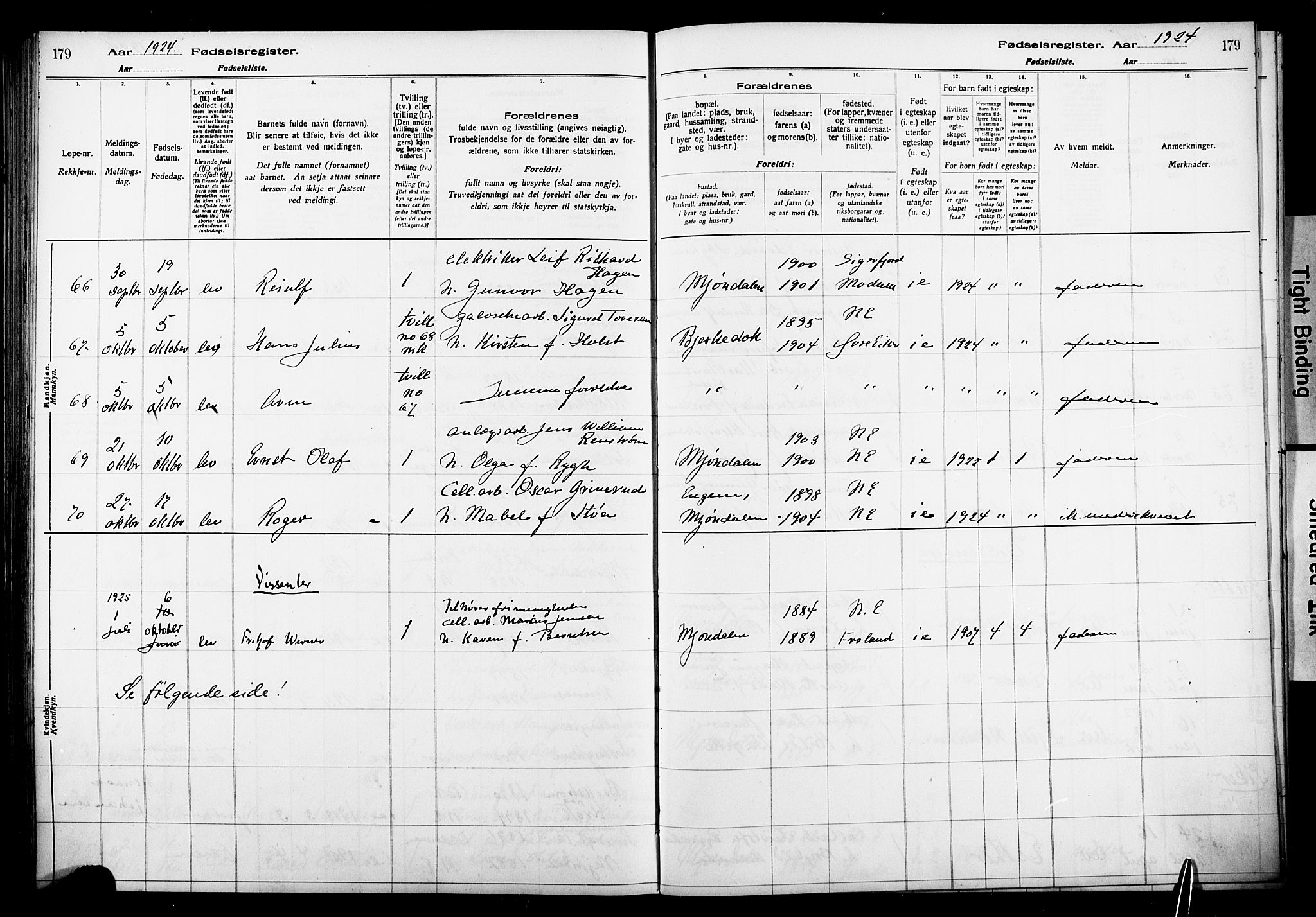 Nedre Eiker kirkebøker, AV/SAKO-A-612/J/Ja/L0001: Fødselsregister nr. 1, 1916-1925, s. 179