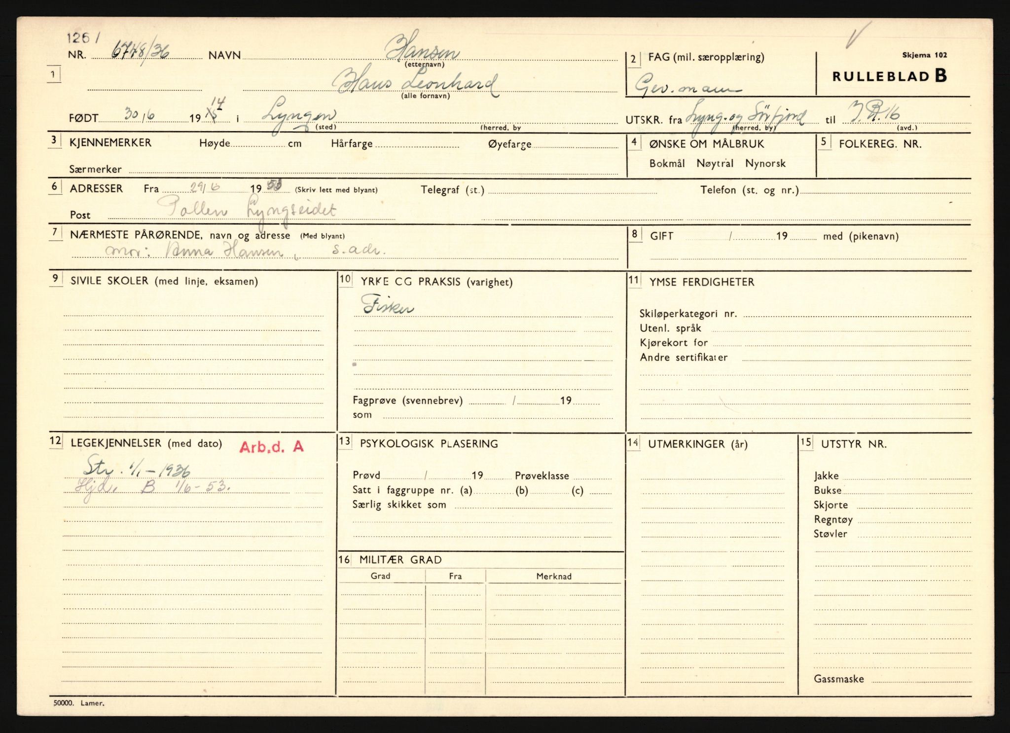 Forsvaret, Troms infanteriregiment nr. 16, AV/RA-RAFA-3146/P/Pa/L0020: Rulleblad for regimentets menige mannskaper, årsklasse 1936, 1936, s. 339