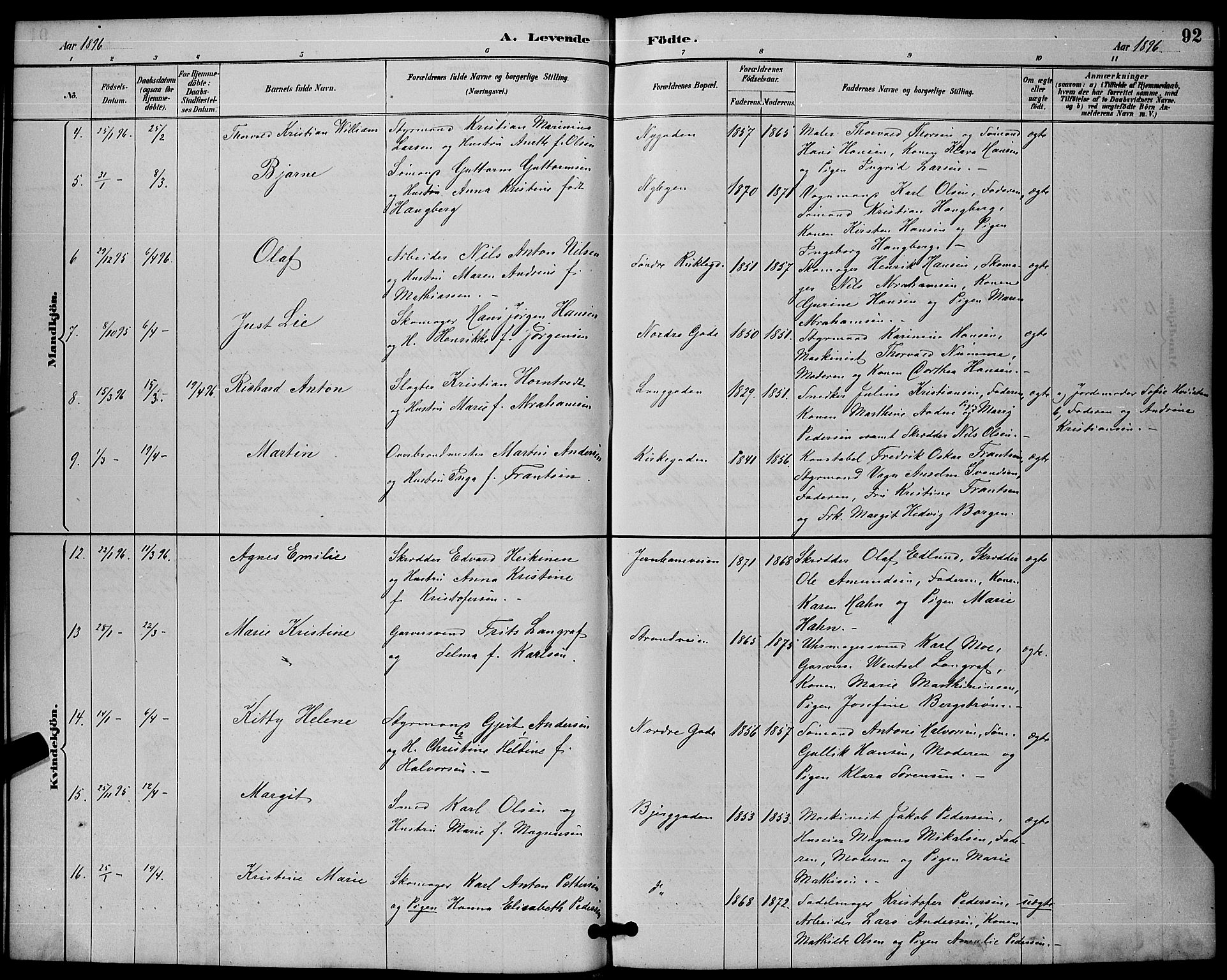 Sandefjord kirkebøker, AV/SAKO-A-315/G/Ga/L0001: Klokkerbok nr. 1, 1885-1903, s. 92