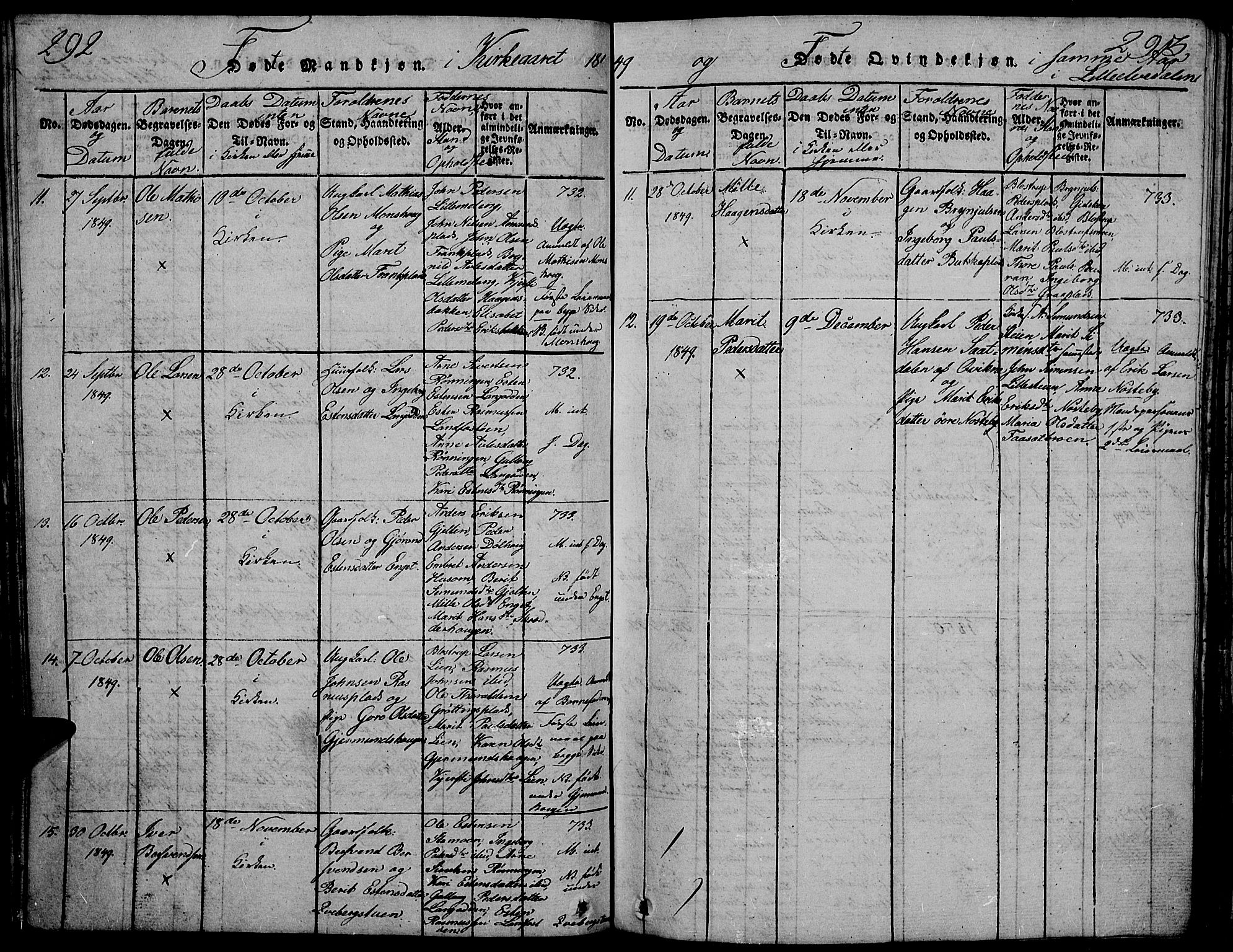 Tynset prestekontor, AV/SAH-PREST-058/H/Ha/Hab/L0002: Klokkerbok nr. 2, 1814-1862, s. 292-293