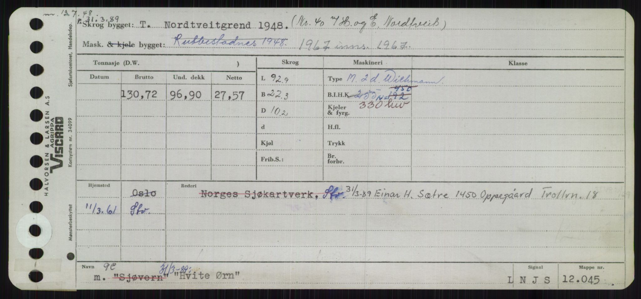 Sjøfartsdirektoratet med forløpere, Skipsmålingen, RA/S-1627/H/Ha/L0003/0001: Fartøy, Hilm-Mar / Fartøy, Hilm-Kol, s. 163