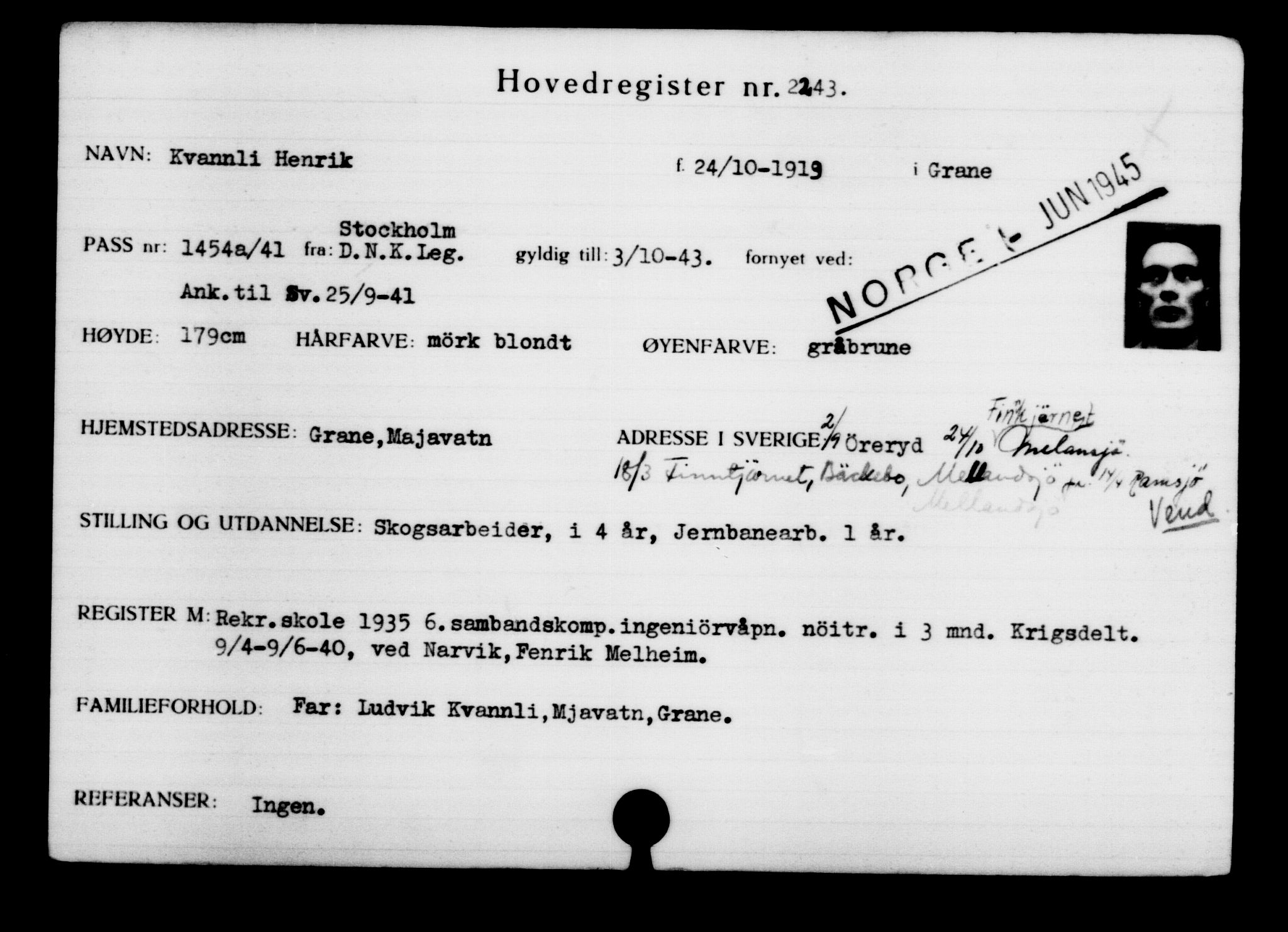 Utenriksstasjonene, Legasjonen i Stockholm, Flyktningkontoret, AV/RA-S-6753/V/Va/L0003: Kjesäterkartoteket, flyktninger med registreringsnr. 2001-3495, 1940-1945, s. 338