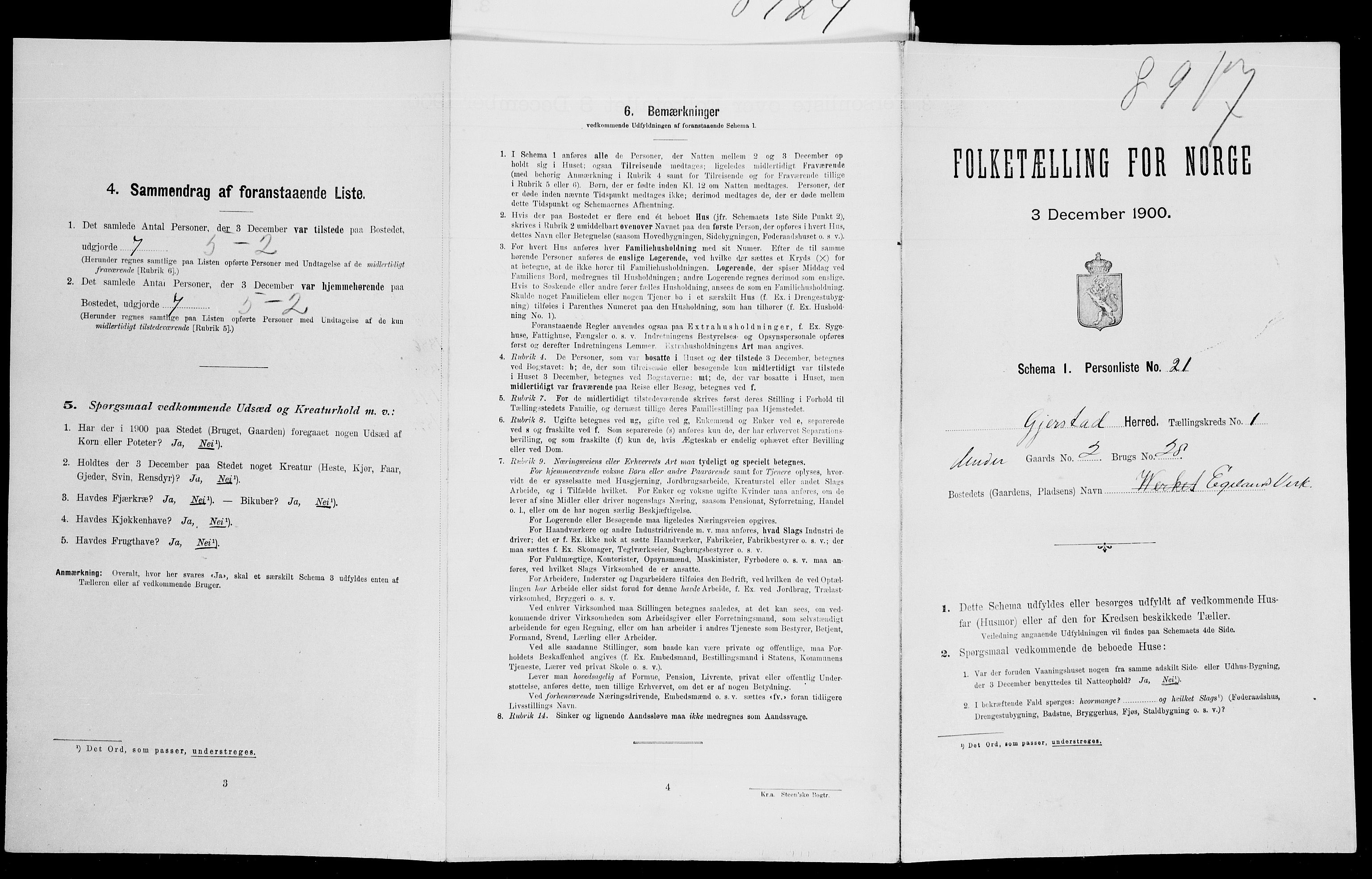SAK, Folketelling 1900 for 0911 Gjerstad herred, 1900, s. 126