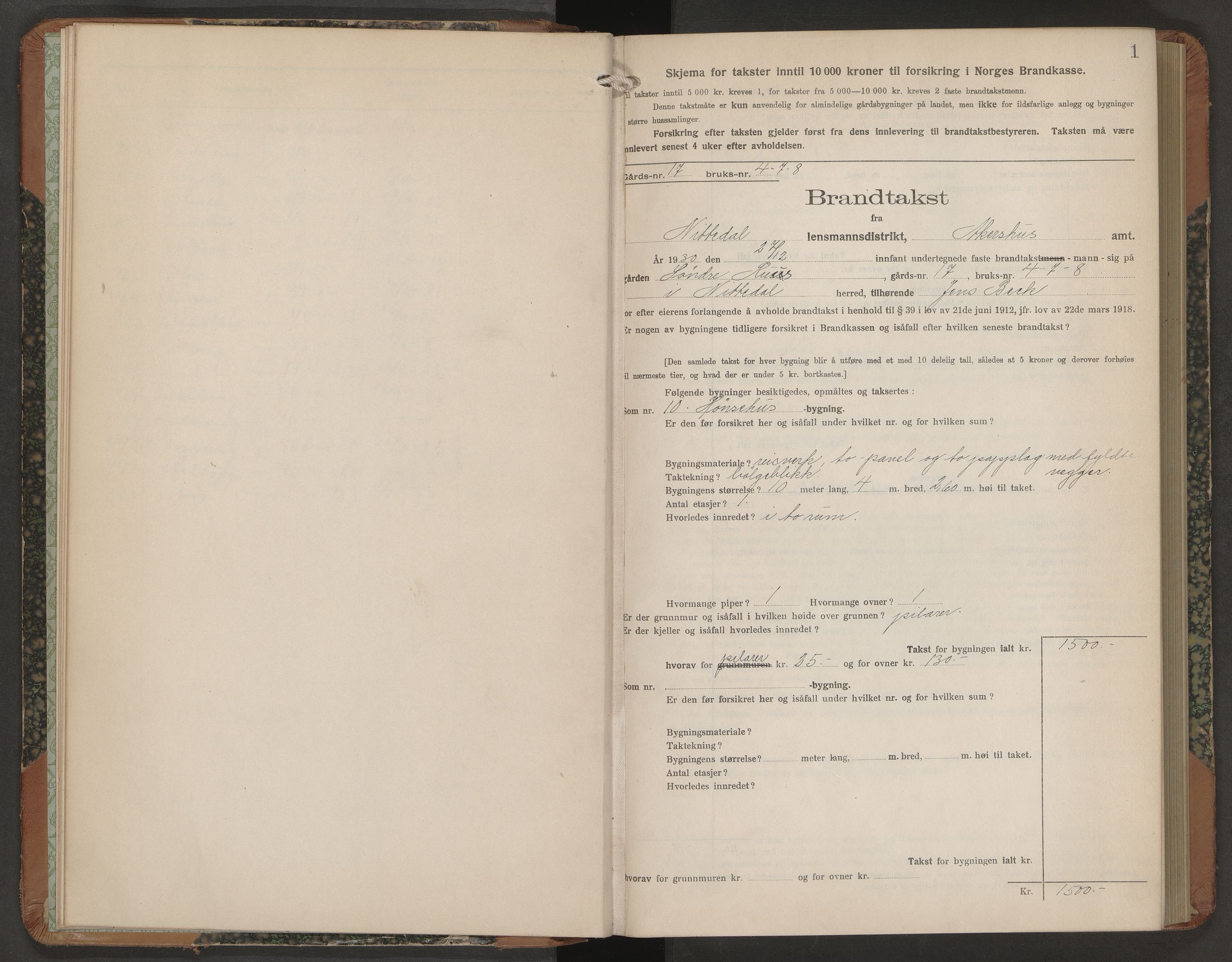 Norges brannkasse, branntakster Nittedal, AV/SAO-A-11394/F/Fb/L0002: Branntakstprotokoll, 1930-1933