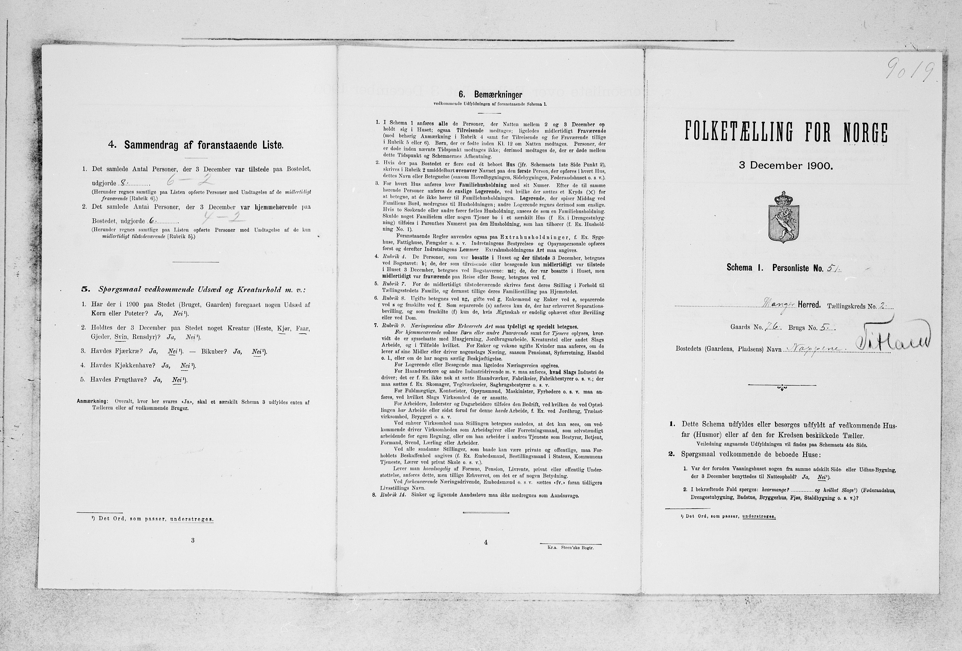 SAB, Folketelling 1900 for 1261 Manger herred, 1900, s. 378