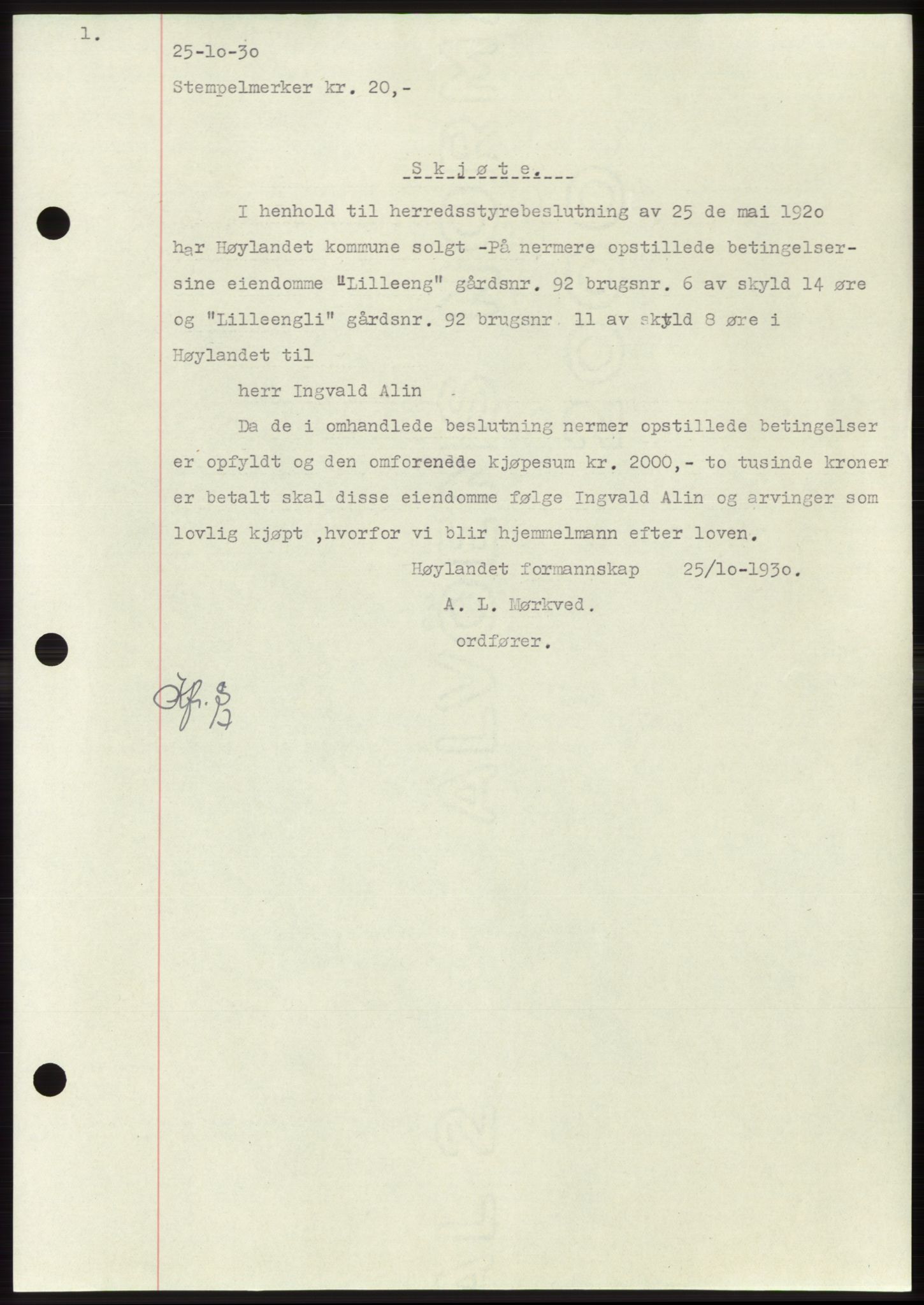 Namdal sorenskriveri, SAT/A-4133/1/2/2C: Pantebok nr. -, 1926-1930, Tingl.dato: 25.10.1930