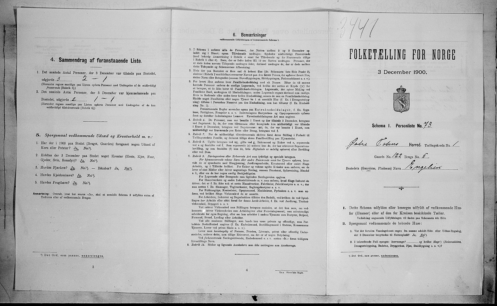 SAH, Folketelling 1900 for 0528 Østre Toten herred, 1900, s. 341