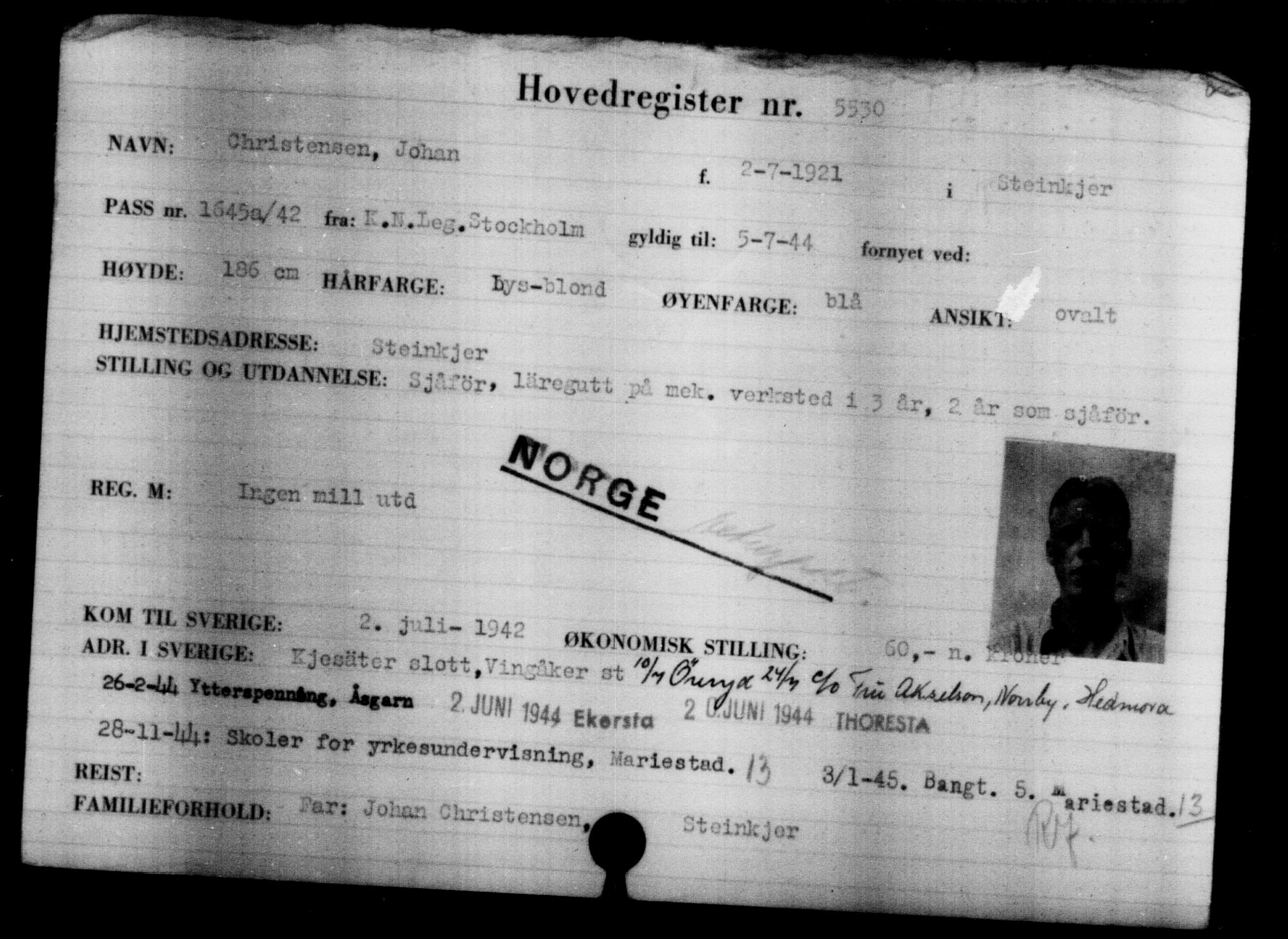 Utenriksstasjonene, Legasjonen i Stockholm, Flyktningkontoret, AV/RA-S-6753/V/Va/L0004: Kjesäterkartoteket, flyktninger med registreringsnr. 3496-6610, 1940-1945, s. 2354