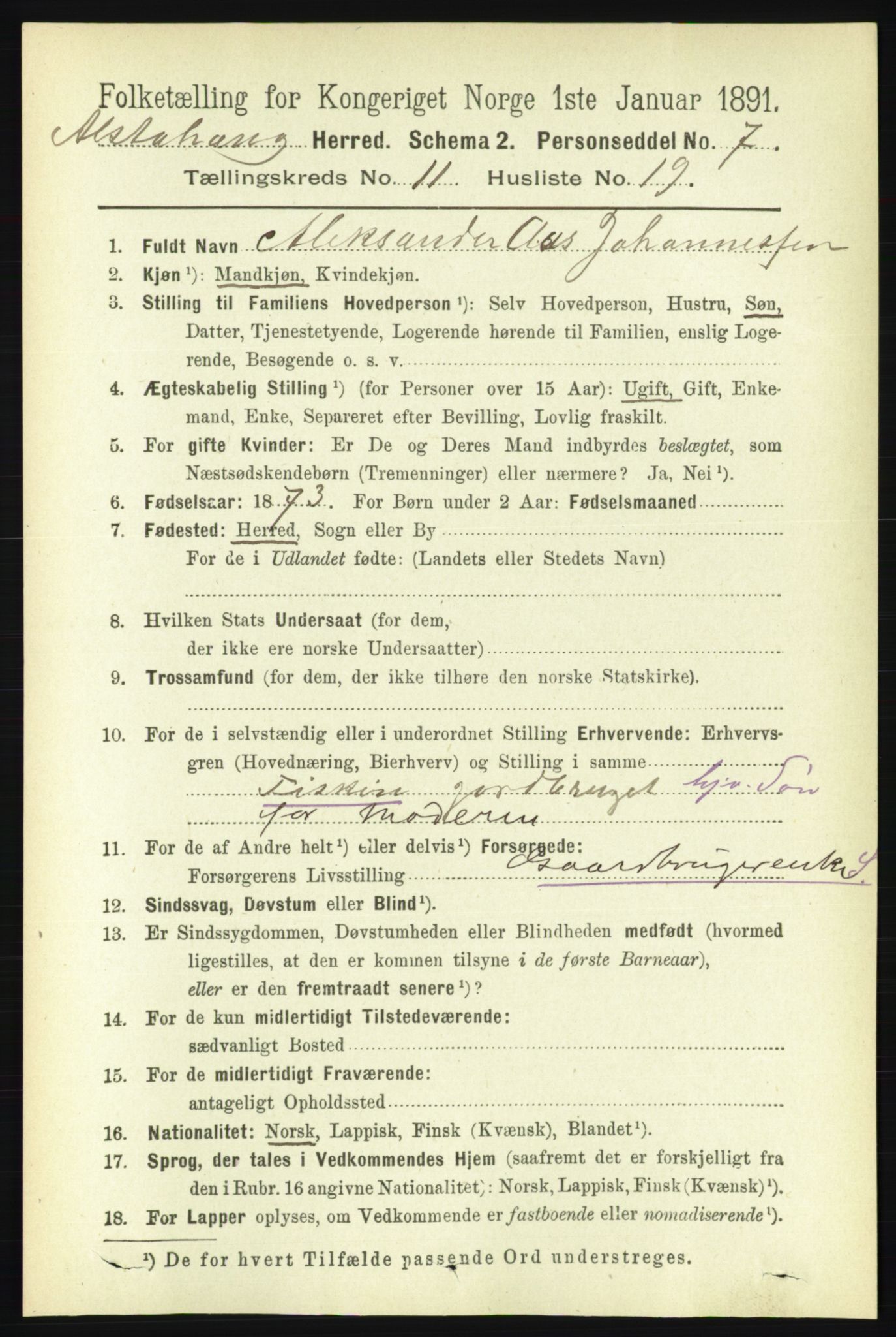 RA, Folketelling 1891 for 1820 Alstahaug herred, 1891, s. 3991