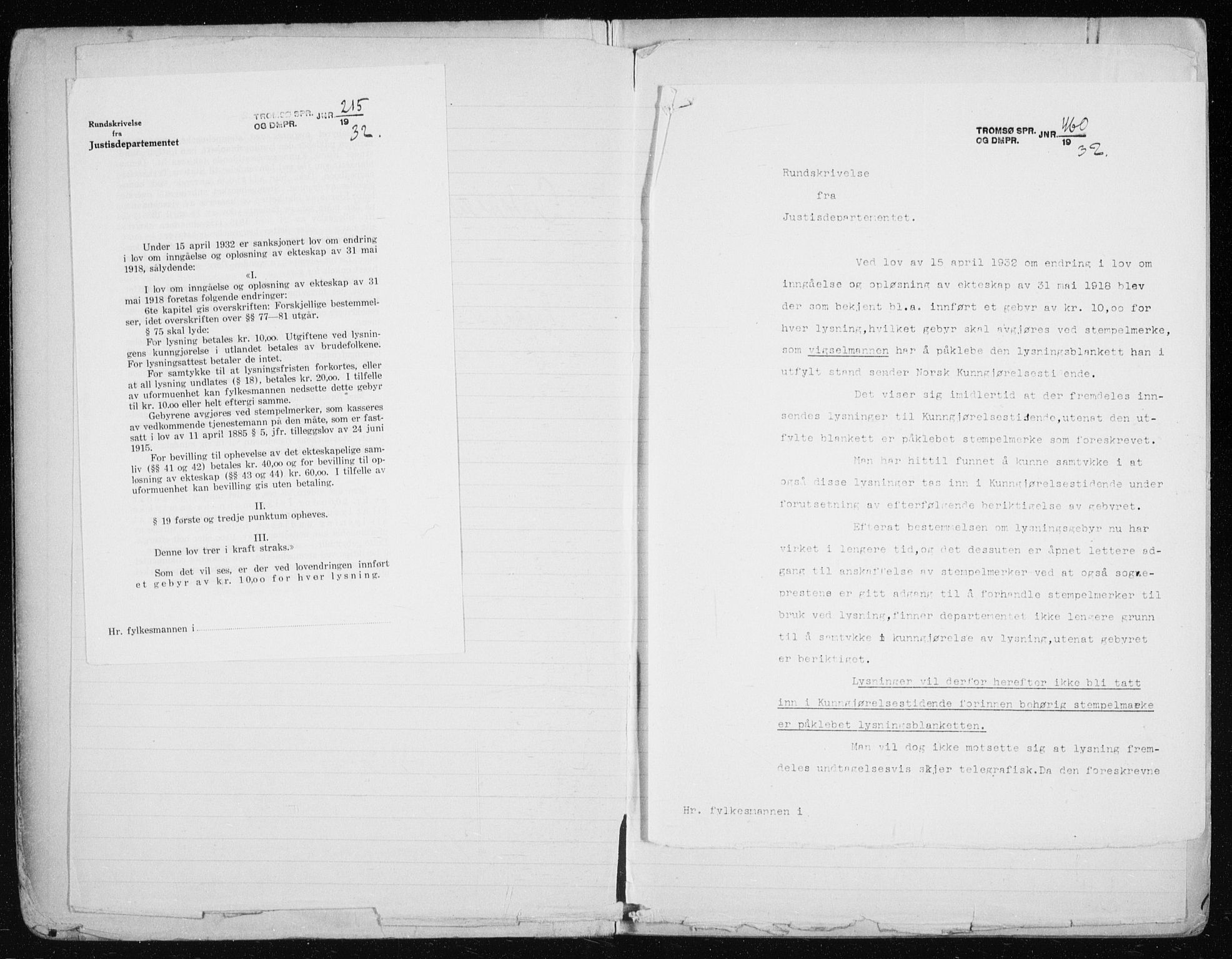 Tromsø sokneprestkontor/stiftsprosti/domprosti, AV/SATØ-S-1343/H/Hc/L0101: Lysningsprotokoll nr. 101, 1933-1943