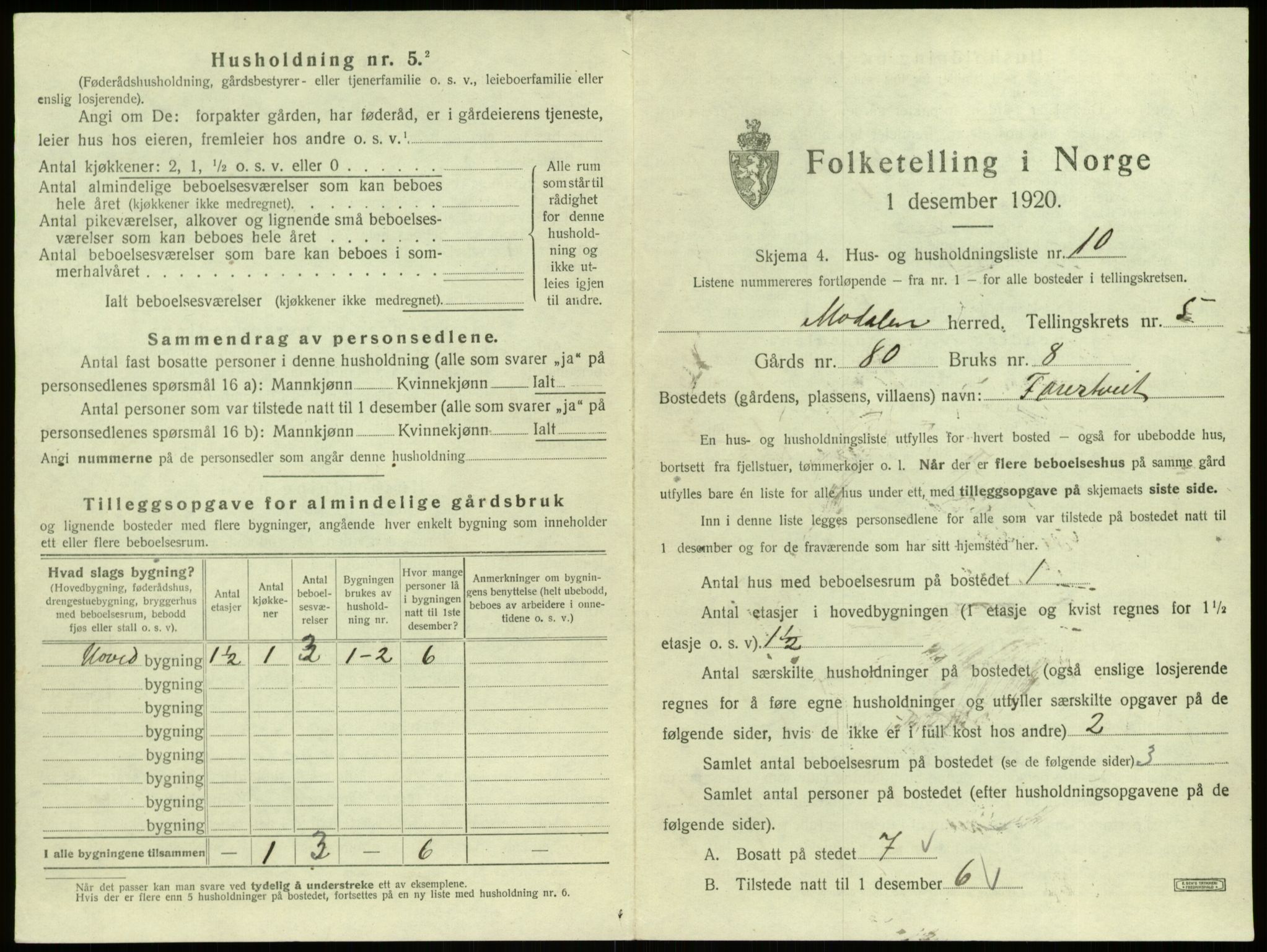 SAB, Folketelling 1920 for 1252 Modalen herred, 1920, s. 161