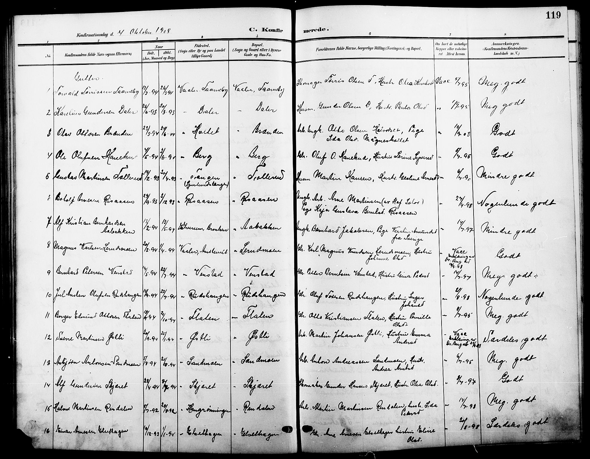 Våler prestekontor, Hedmark, AV/SAH-PREST-040/H/Ha/Hab/L0002: Klokkerbok nr. 2, 1905-1915, s. 119