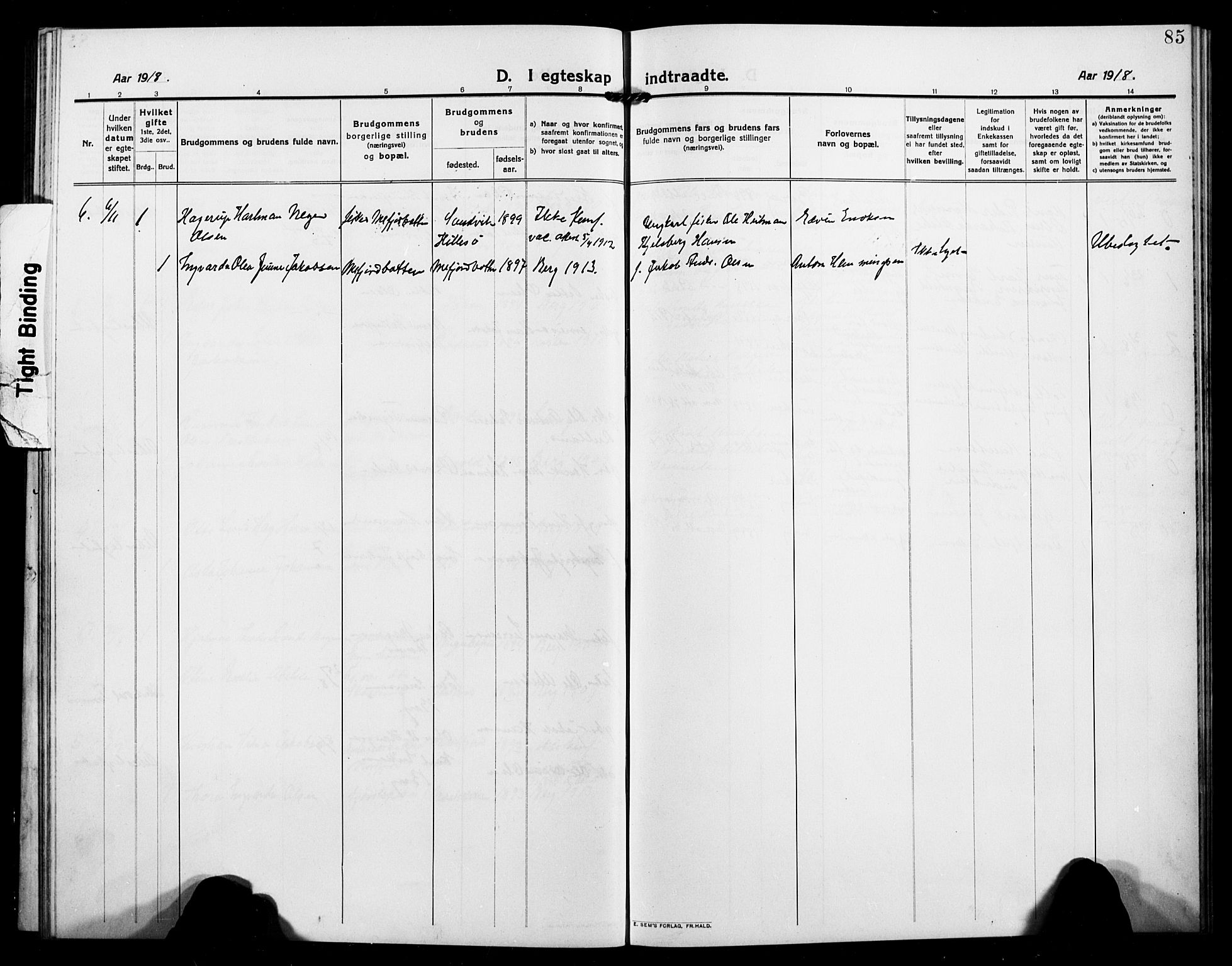 Berg sokneprestkontor, SATØ/S-1318/G/Ga/Gab/L0006klokker: Klokkerbok nr. 6, 1912-1921, s. 85