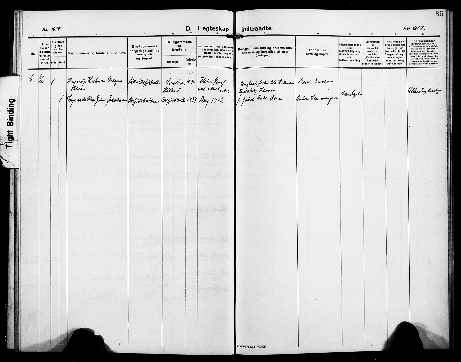 Berg sokneprestkontor, AV/SATØ-S-1318/G/Ga/Gab/L0006klokker: Klokkerbok nr. 6, 1912-1921, s. 85