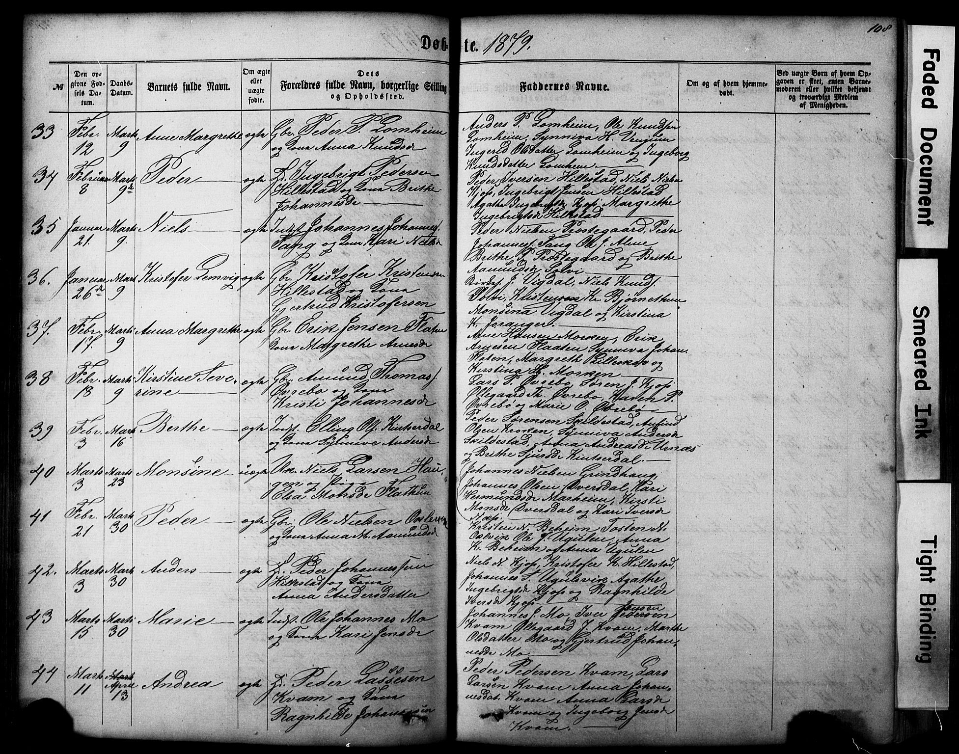 Hafslo sokneprestembete, AV/SAB-A-80301/H/Hab/Haba/L0001: Klokkerbok nr. A 1, 1866-1908, s. 108