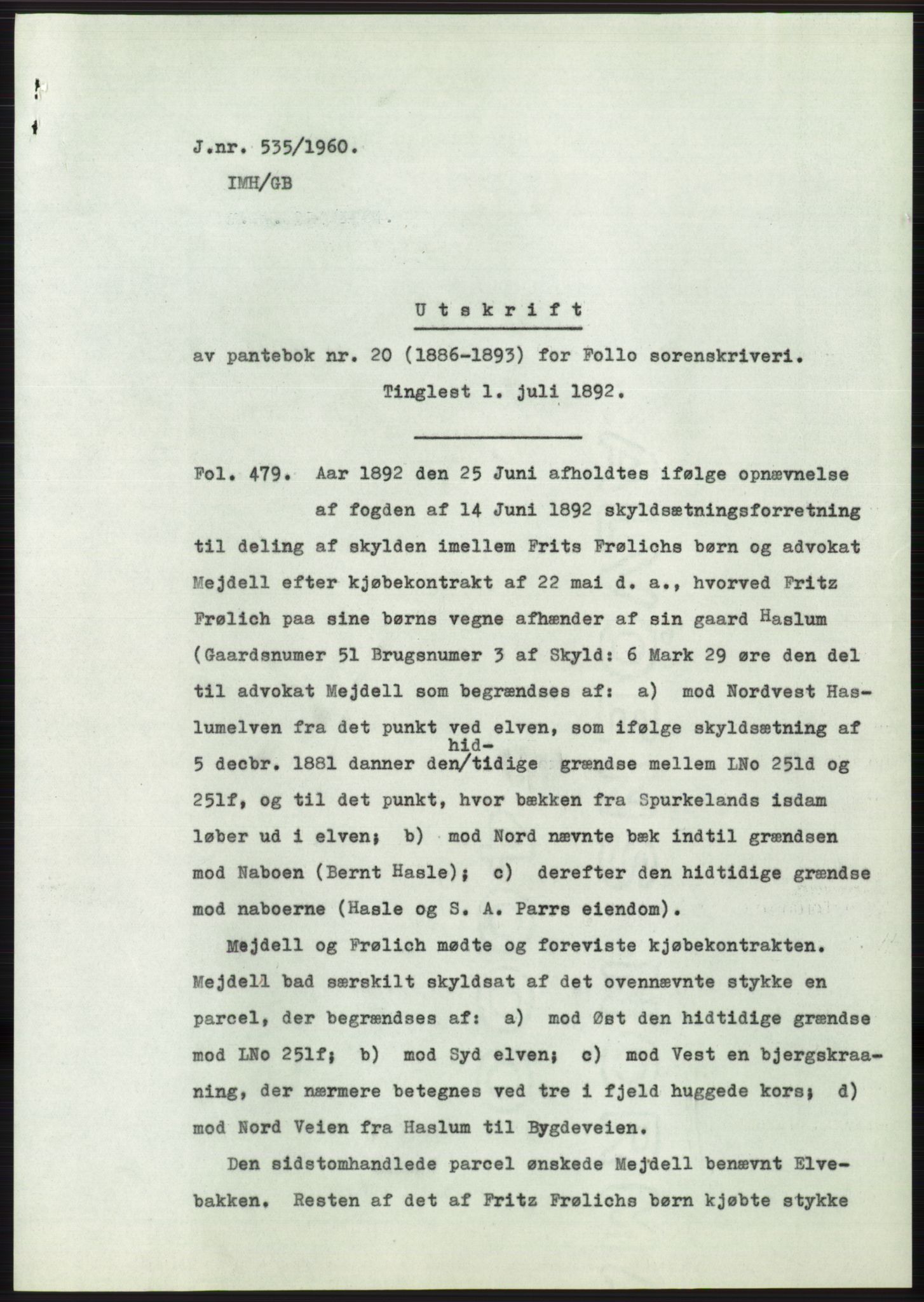 Statsarkivet i Oslo, SAO/A-10621/Z/Zd/L0011: Avskrifter, j.nr 4-798/1960, 1960, s. 309
