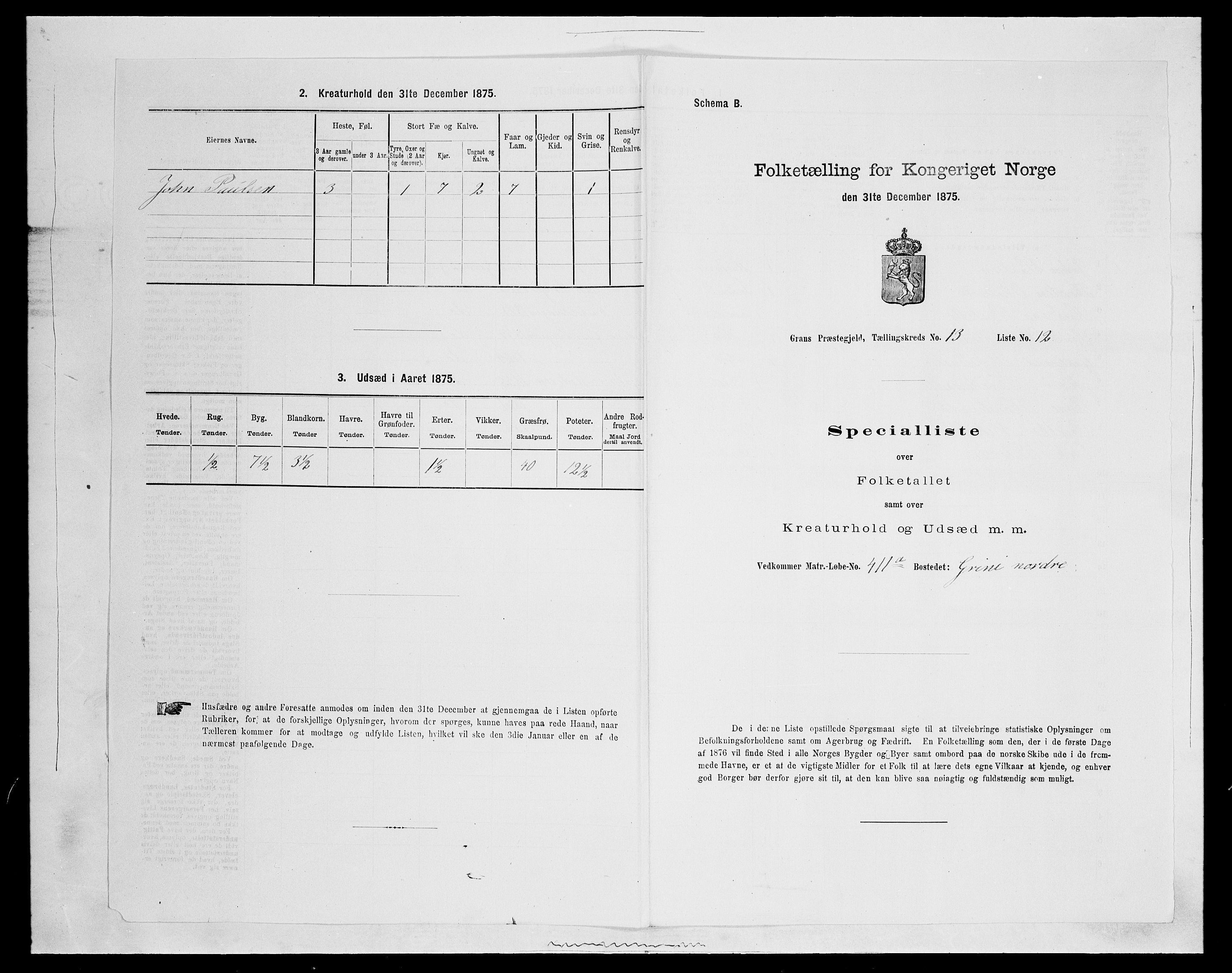 SAH, Folketelling 1875 for 0534P Gran prestegjeld, 1875, s. 2394