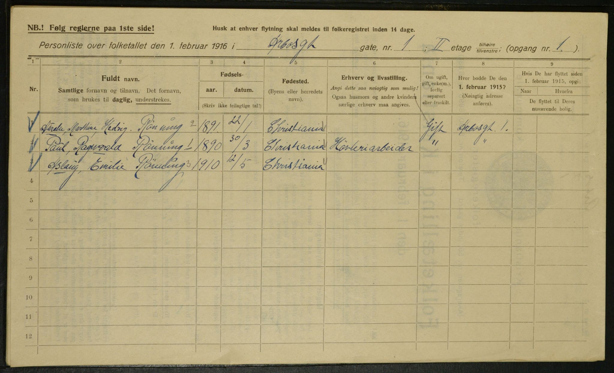 OBA, Kommunal folketelling 1.2.1916 for Kristiania, 1916, s. 1678