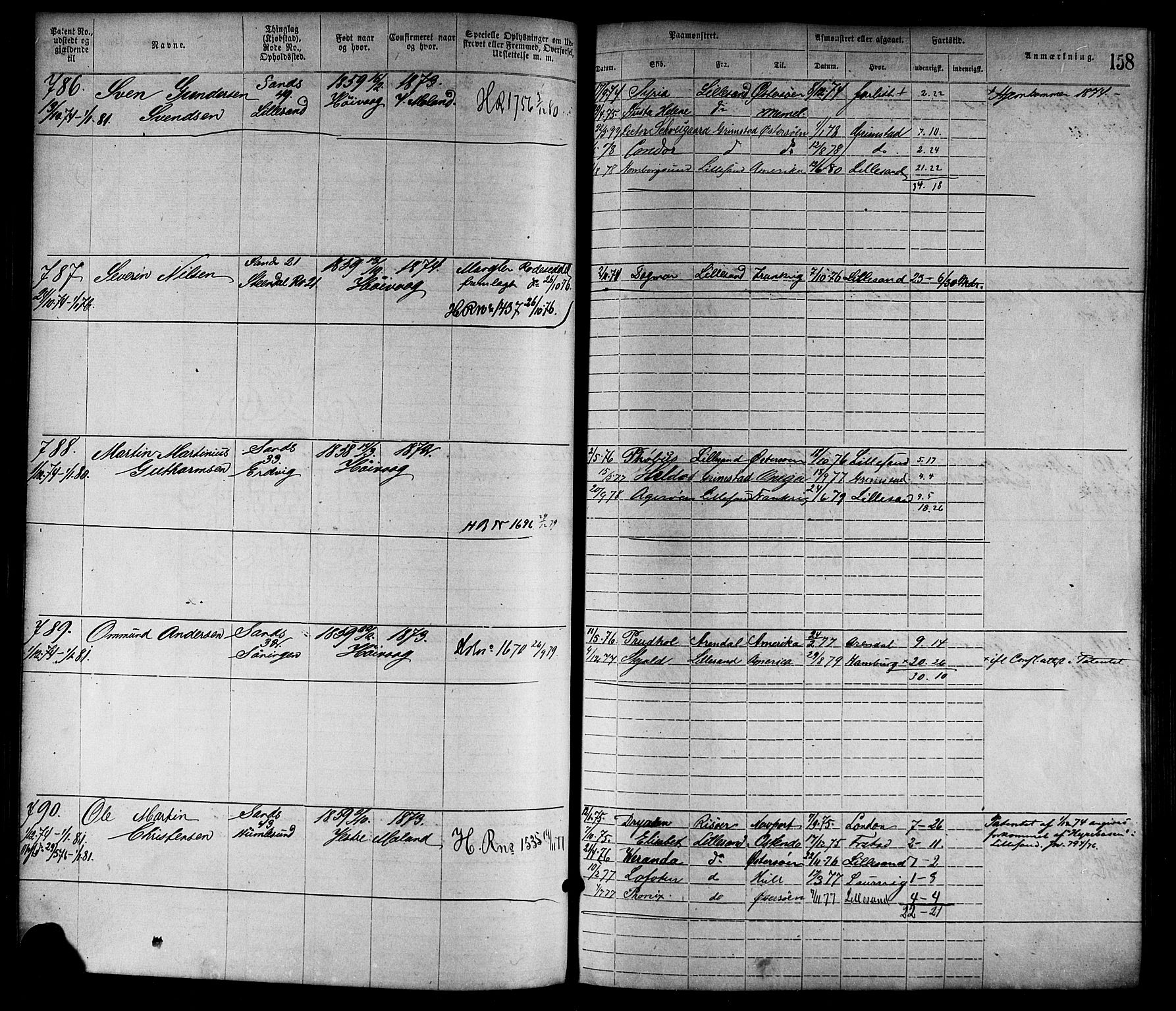 Lillesand mønstringskrets, SAK/2031-0014/F/Fa/L0004: Annotasjonsrulle nr 1-1920 med register, G-1, 1869-1891, s. 183